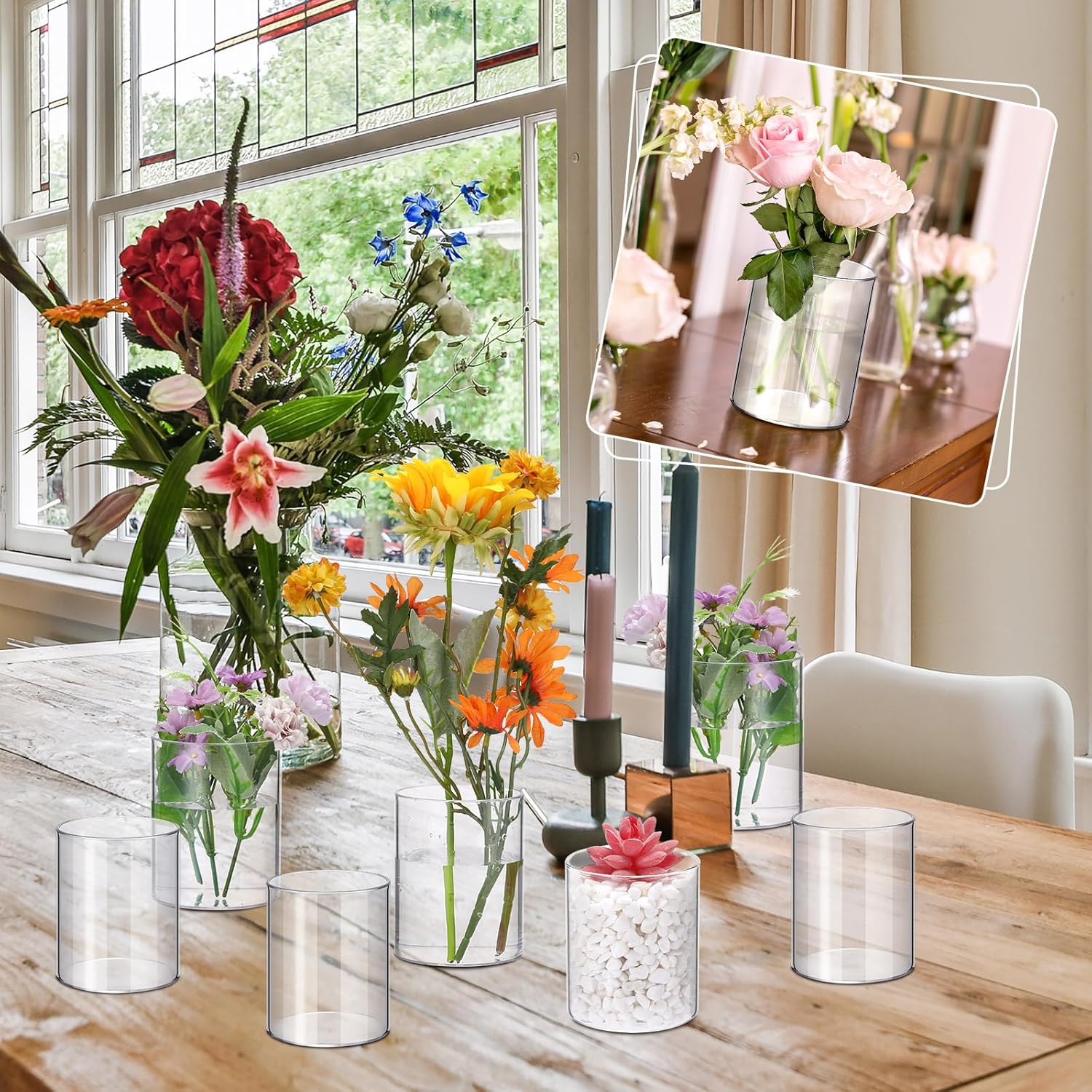 Vesici 20 Pcs Plastic Cylinder Vase 4 Inch