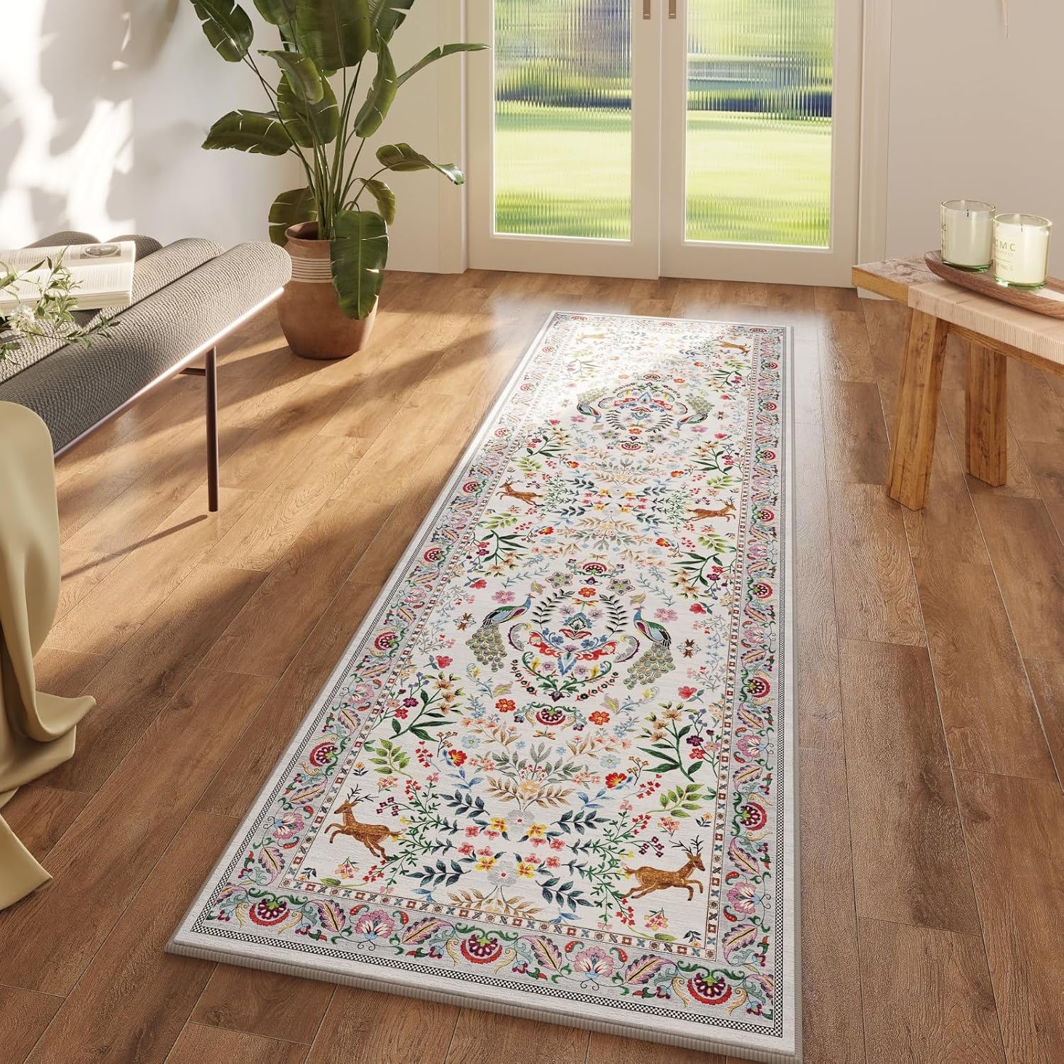 Rugcomf Washable Floral Runner Rug 26x8 Non-Slip Kitchen Entryway Carpet