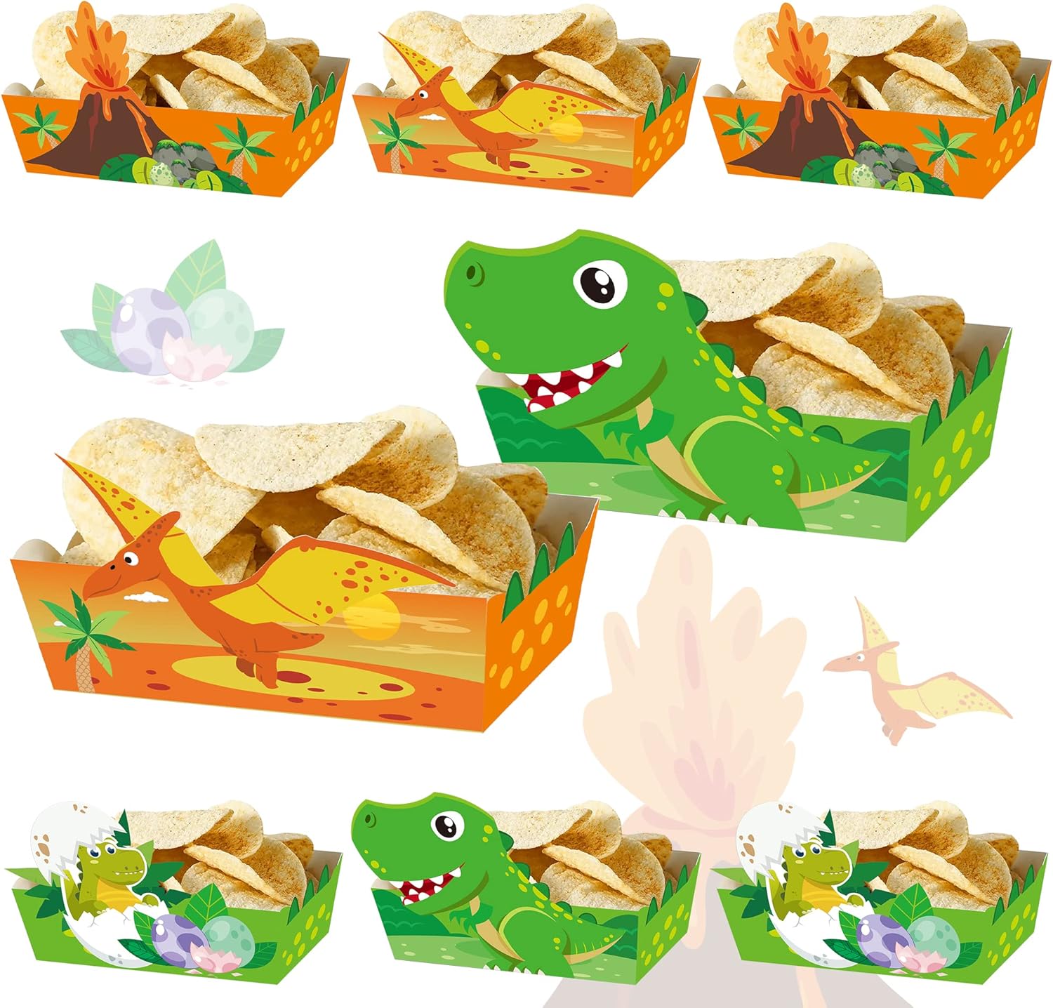 24pcs Cartoon Dinosaur Serving Trays Birthday Decorations