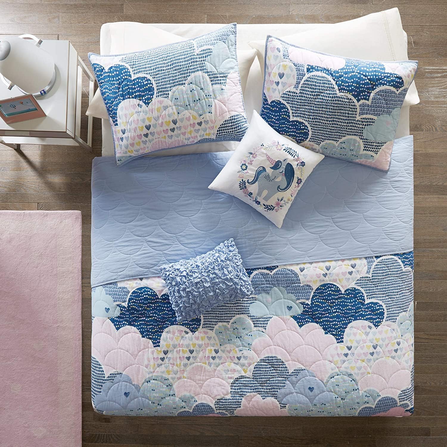 Reversible Cotton Quilt Set for Kids - 5 Piece Cloud Blue
