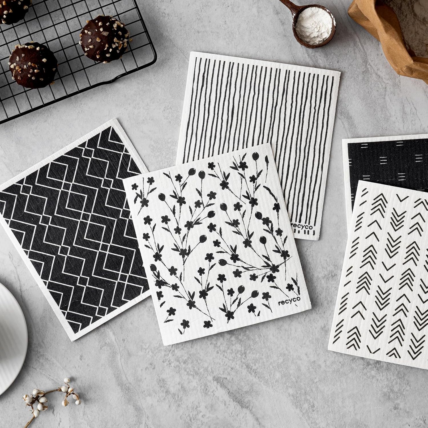 RECYCO Swedish Dishcloths 5 Pack Reusable Kitchen Wipes