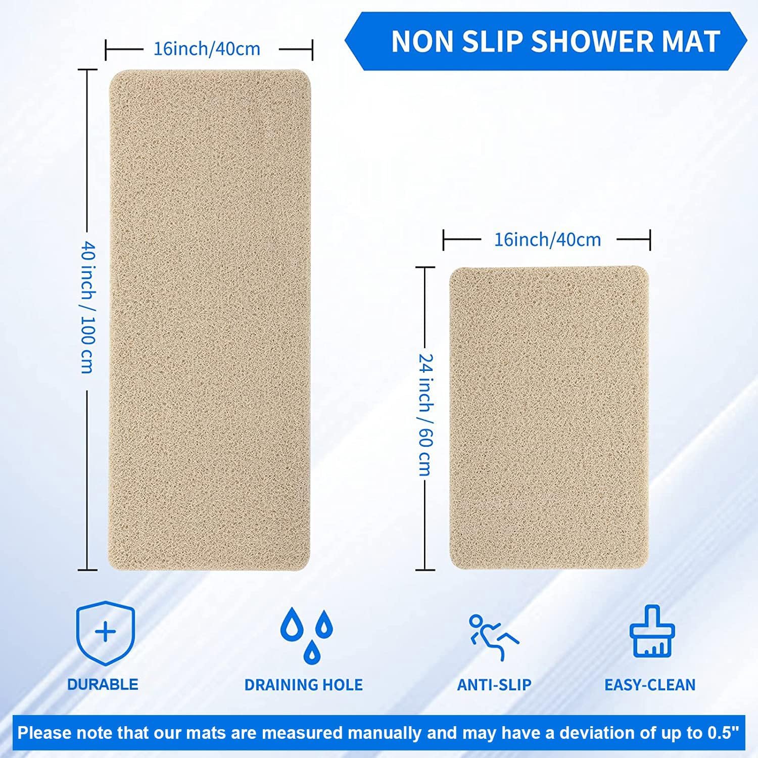 Non Slip Bathtub Mat with Foot Scrubber Beige 24x16 Inch
