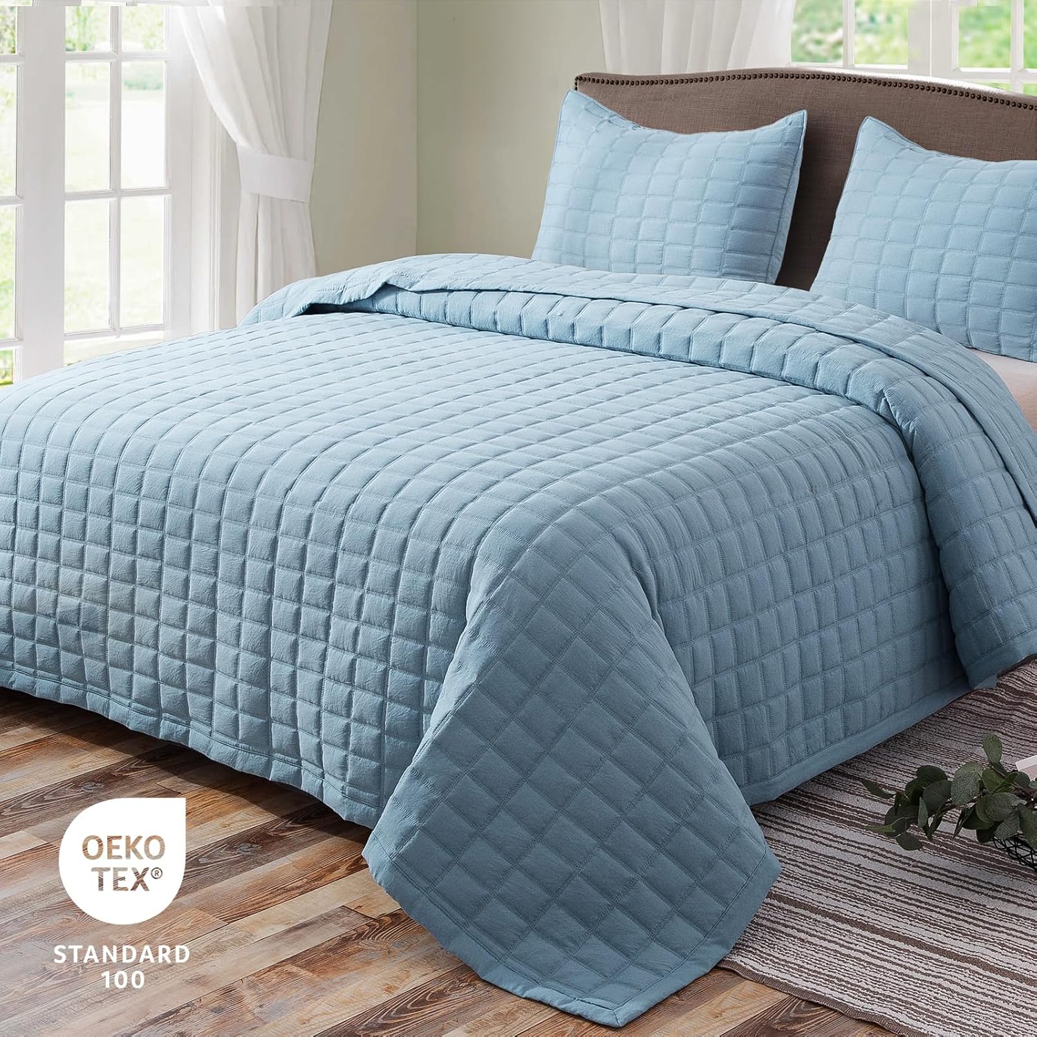KASENTEX Quilt Set with Shams Ultra Soft Lightweight Stone-Washed Detailed Stitching
