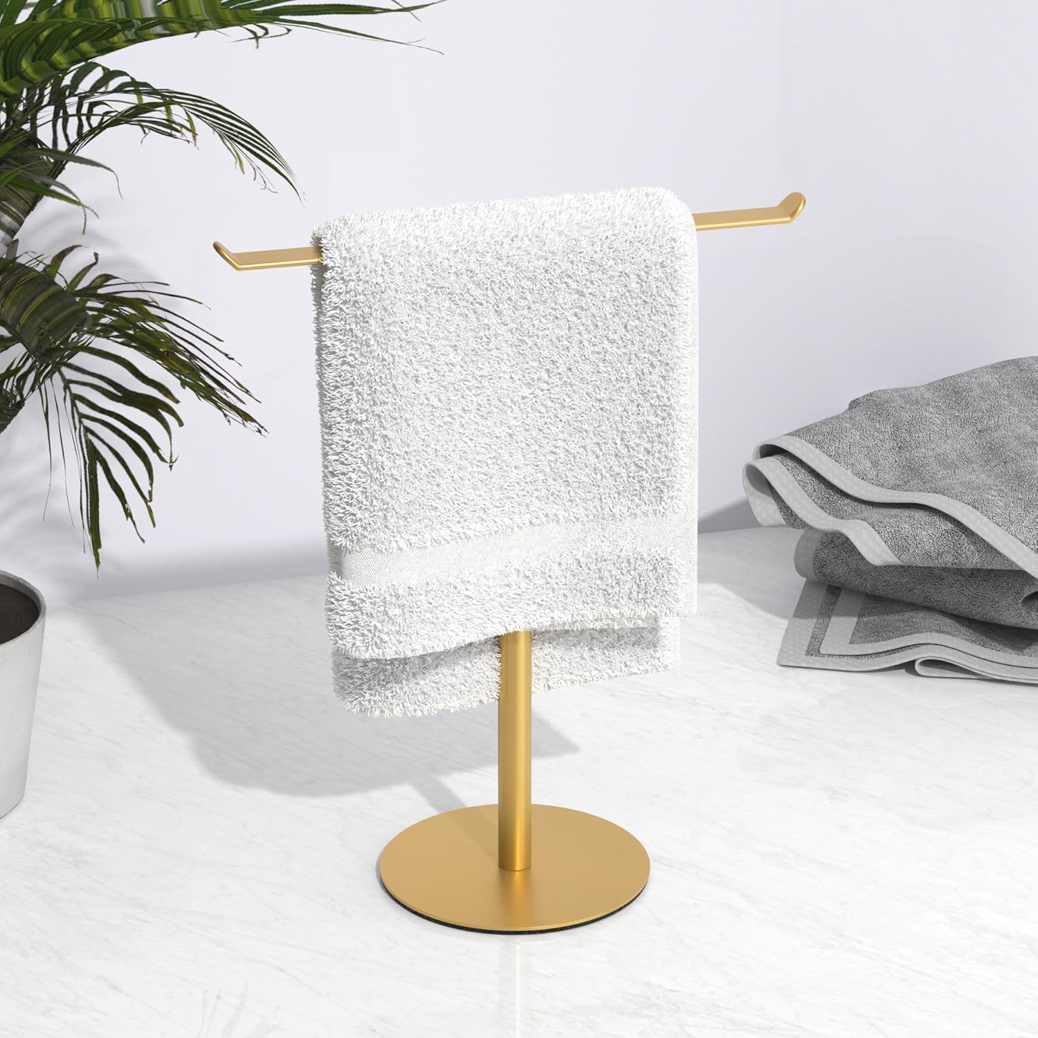 Gold Hand Towel Stand T-Shape Holder for Bathroom and Kitchen