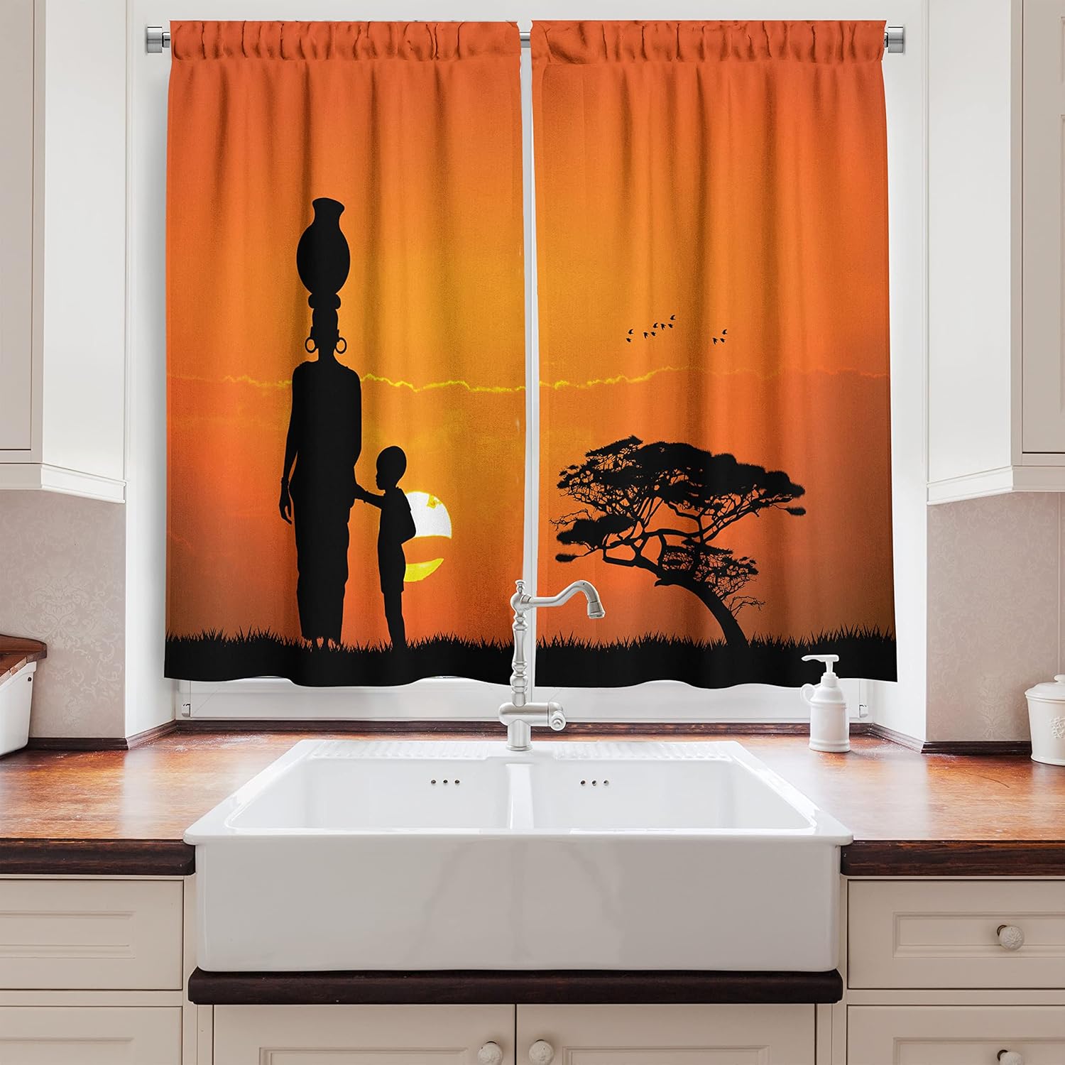 Ambesonne African Kitchen Curtains 2 Panel Set 55x39 Orange Black