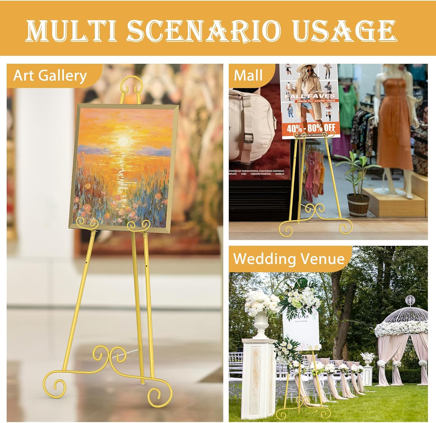 46 Inch H Metal Round Tube Scroll Display Easel