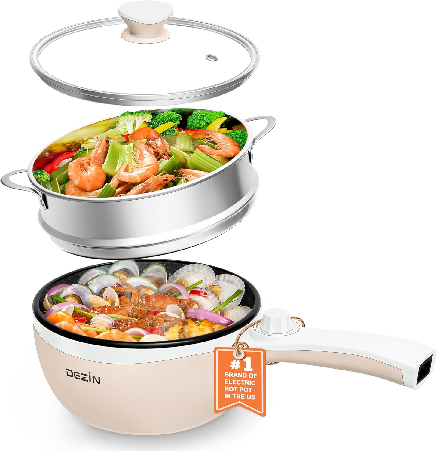 Dezin Hot Pot Electric with Steamer 15L Compact Cooker