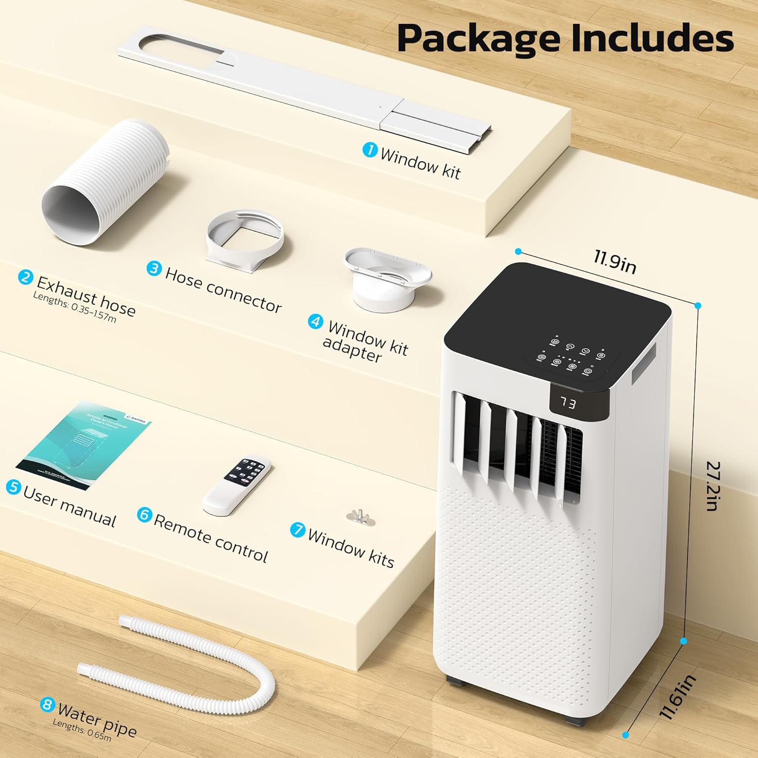 ZAFRO 8000 BTU Portable AC Unit with 4 Modes White