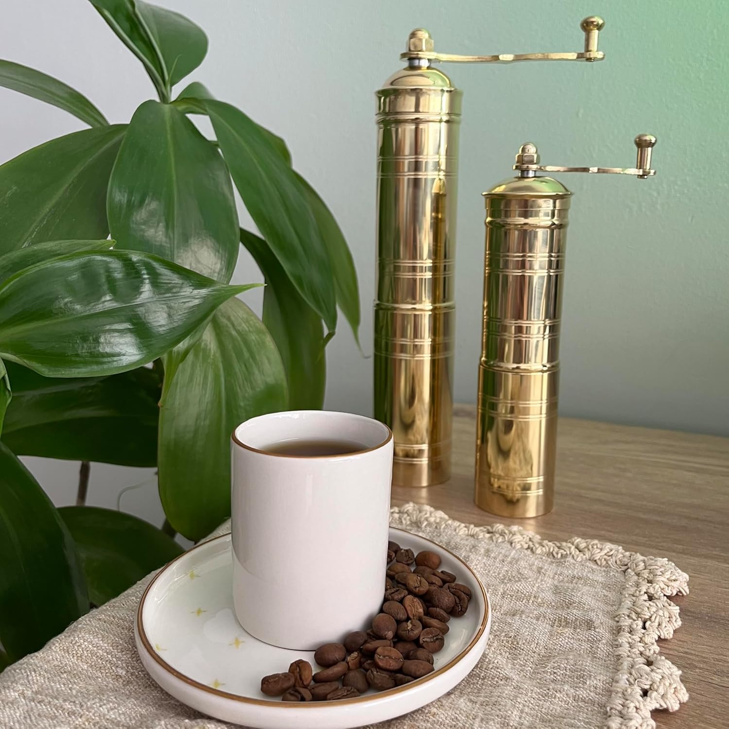 Set of Two Brass Manual Coffee Grinders with Handle