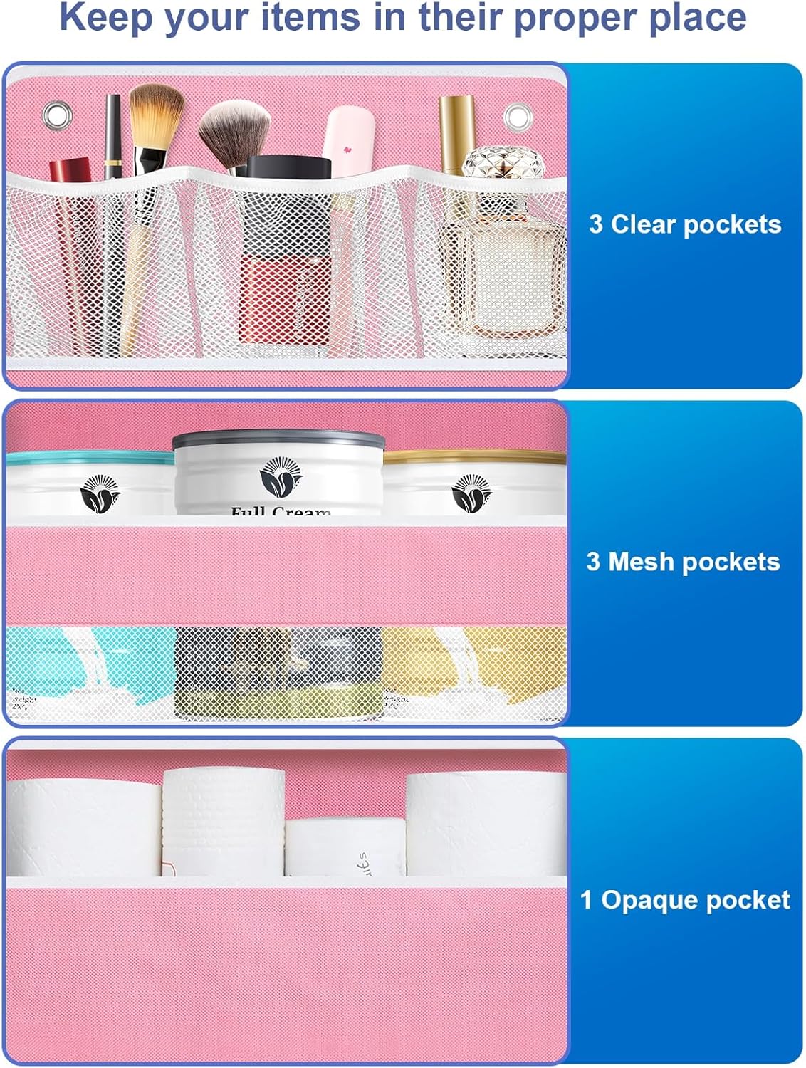 2 Pack Over Door Organizer with Clear Window and 4 Large Pockets