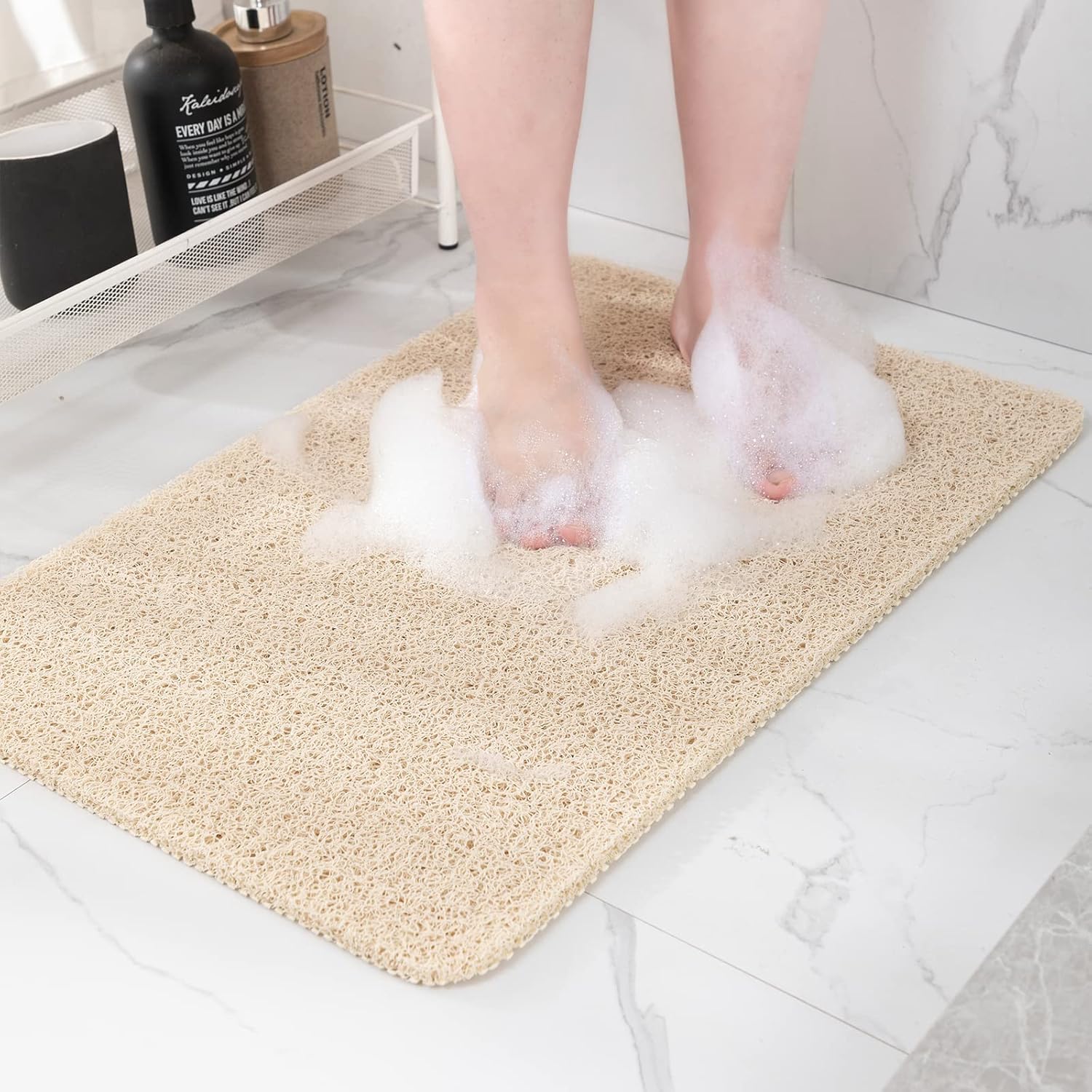 Non Slip Bathtub Mat with Foot Scrubber Beige 24x16 Inch