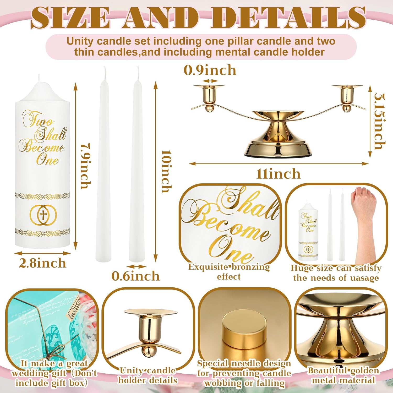 Irenare Unity Candles with Holder Set for Wedding Decor