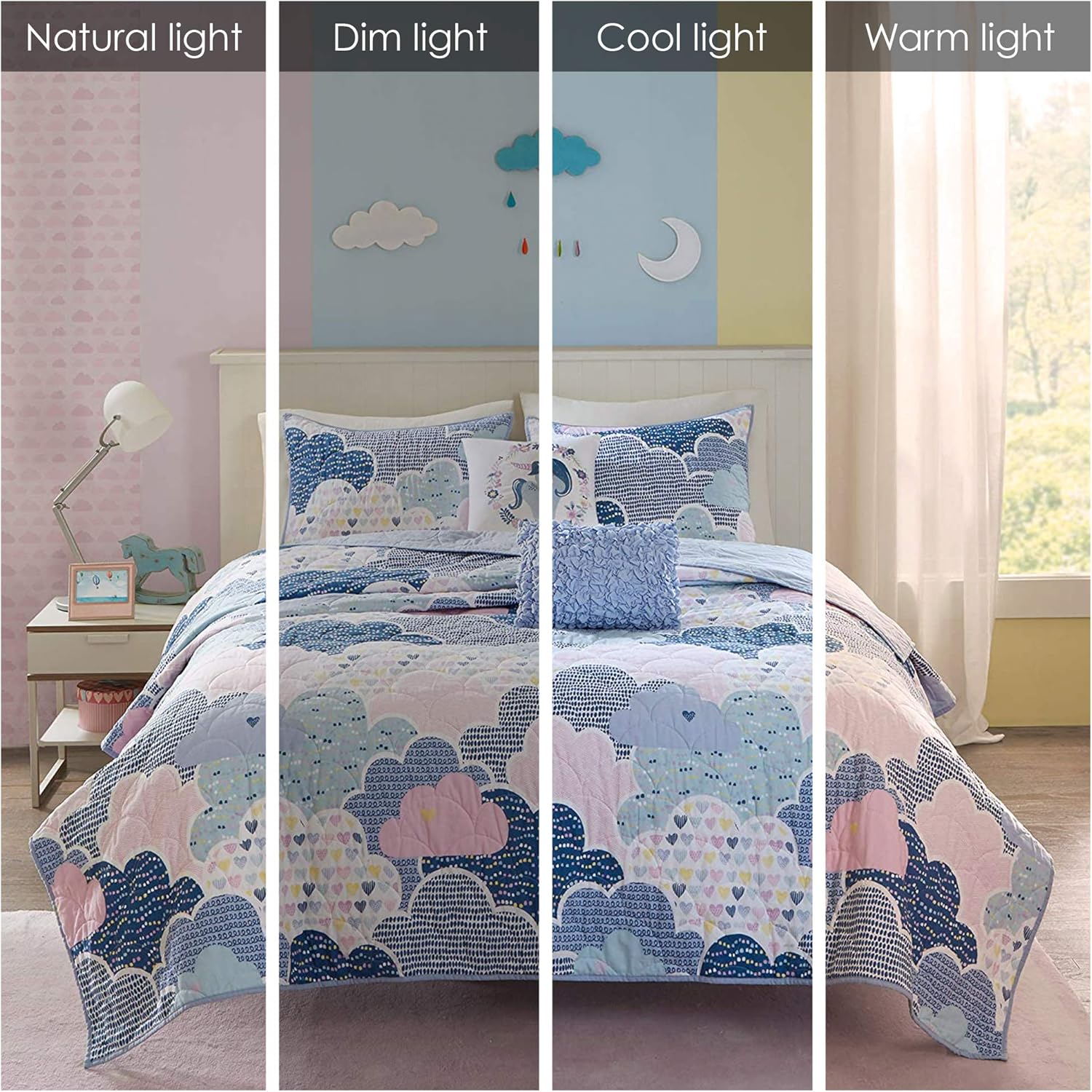 Reversible Cotton Quilt Set for Kids - 5 Piece Cloud Blue