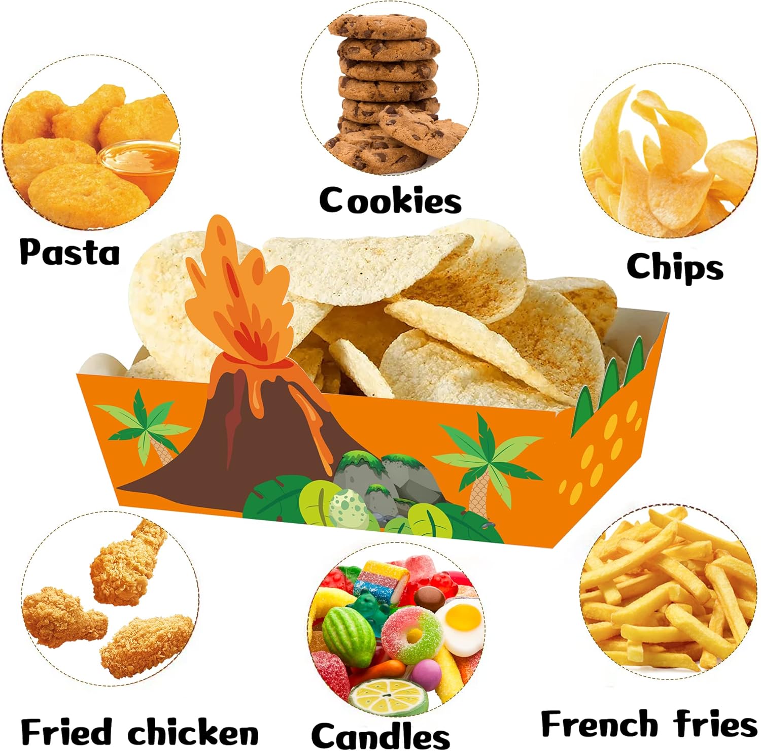 24pcs Cartoon Dinosaur Serving Trays Birthday Decorations