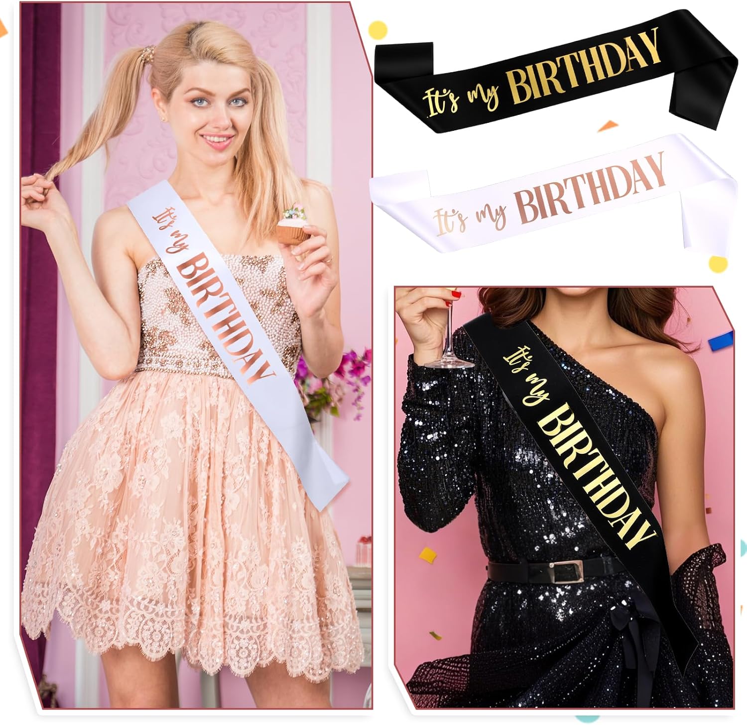 Birthday Sash 2 Packs for Women Girls Boys Party Favors