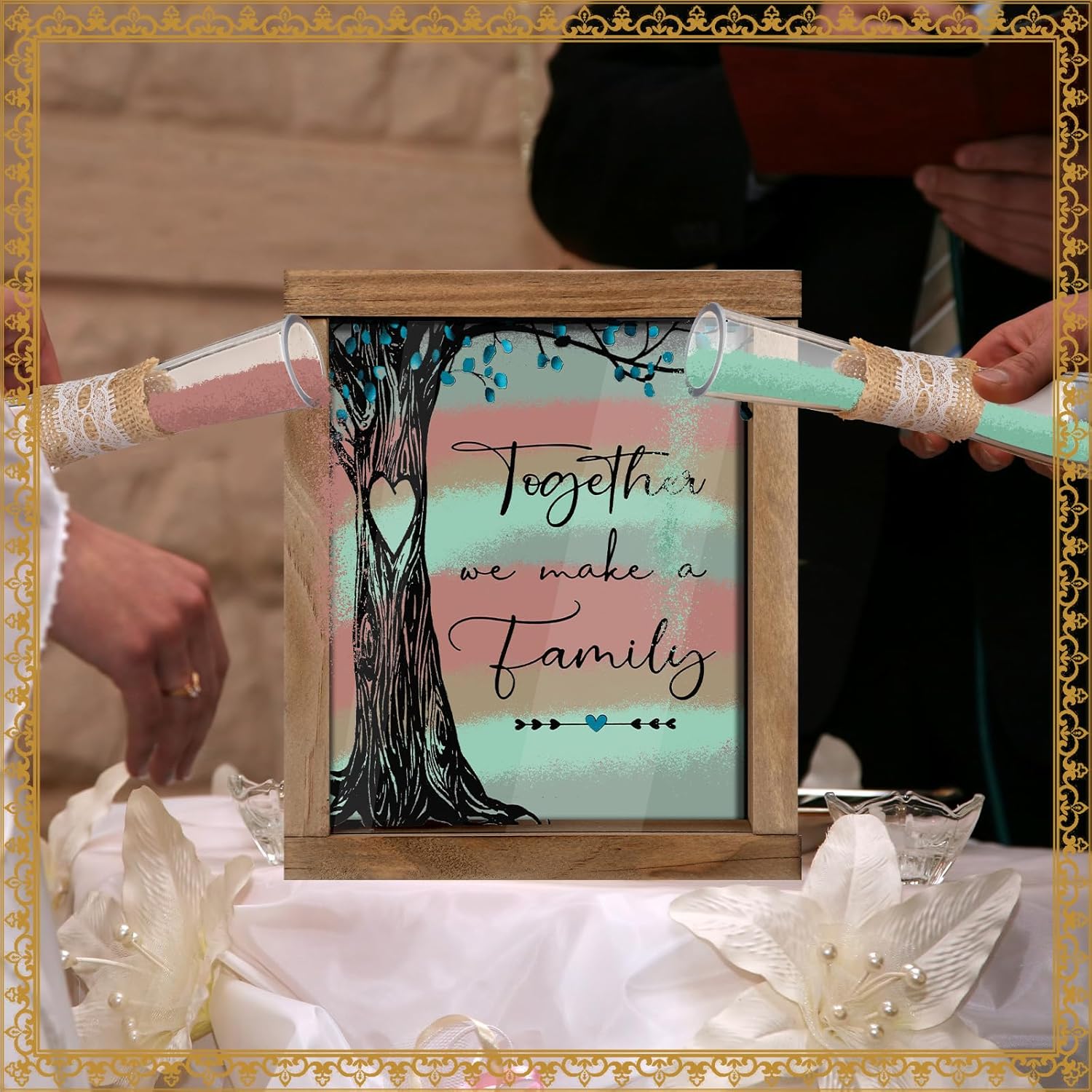 Wedding Unity Sand Ceremony Set with Wood Box and 4 Vases