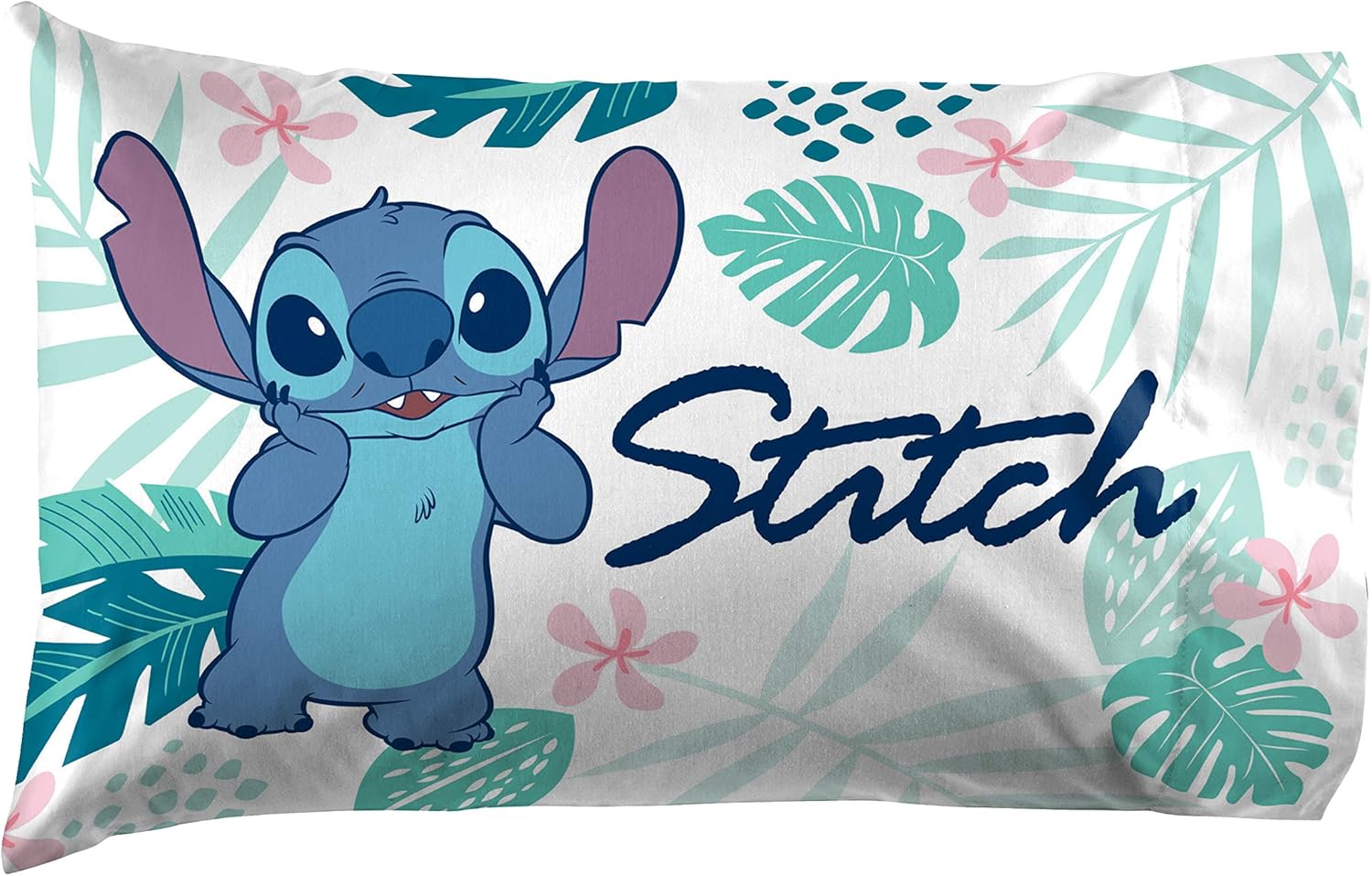 Jay Franco Disney Lilo Stitch Misty Palm Pillowcase - Double Sided Kids Bedding