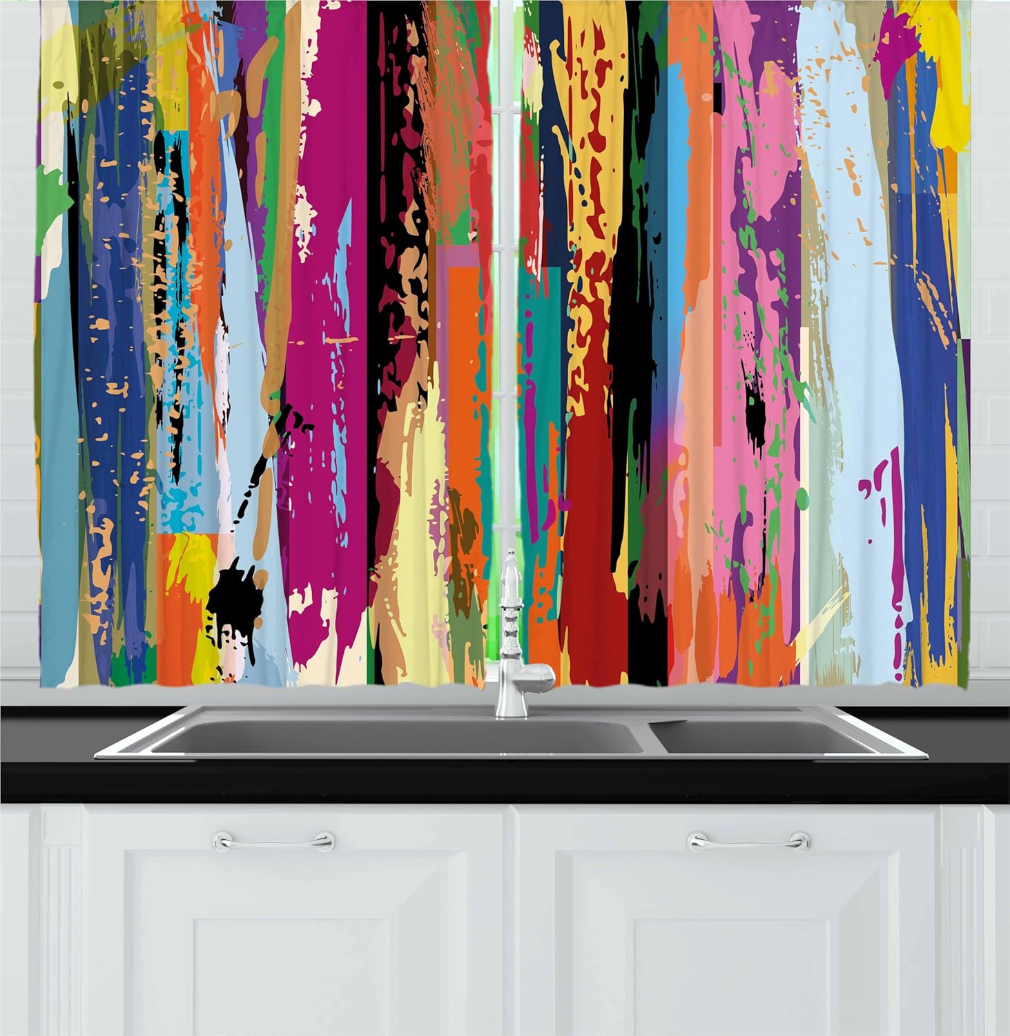 Ambesonne Abstract Multicolored Curtain Set