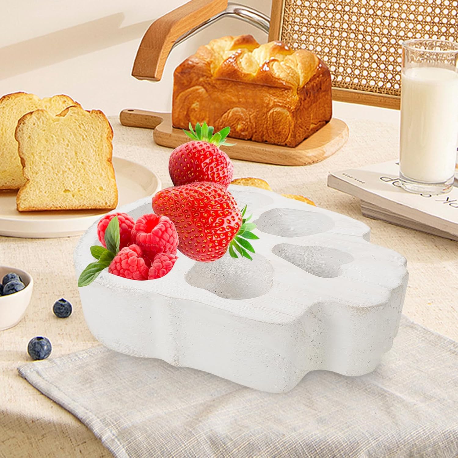 Ciieeo Skull Wood Bowl Candle Holder Halloween Snack Serving Tray Reusable Skeleton Centerpiece