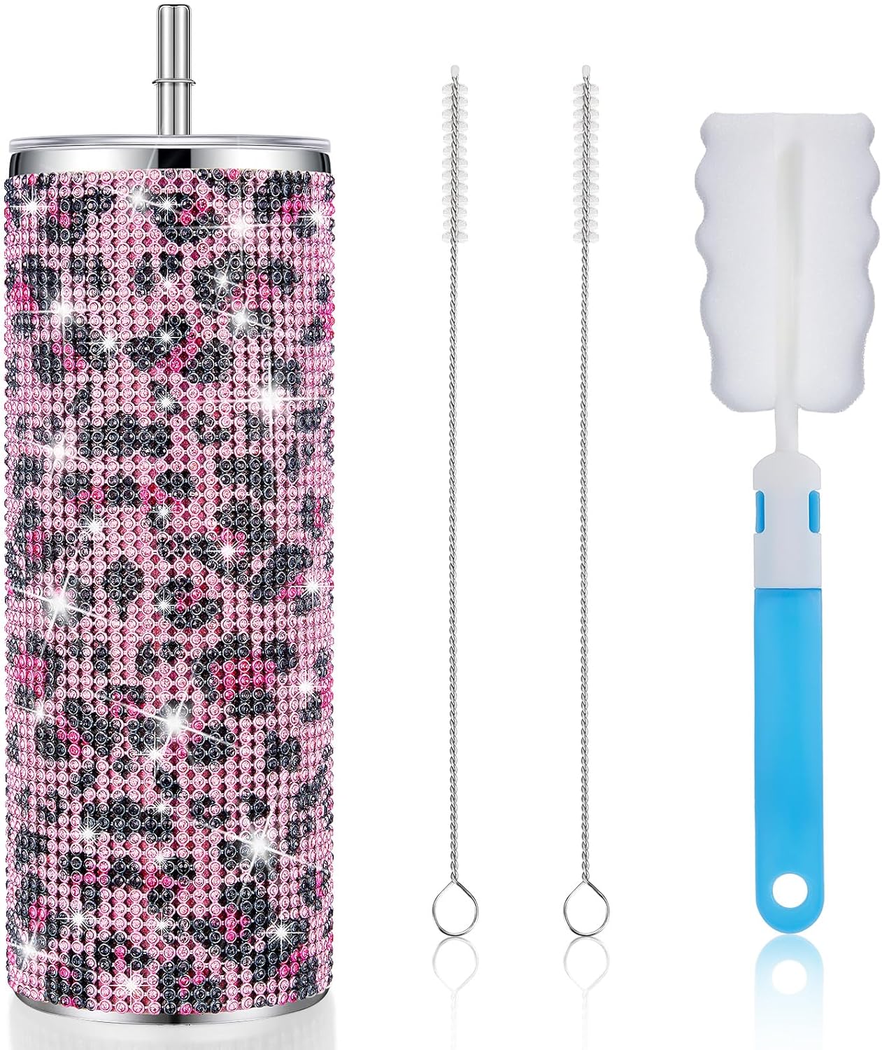 Tessco Bling Tumbler with Straw and Lid 20 oz Pink Leopard Print