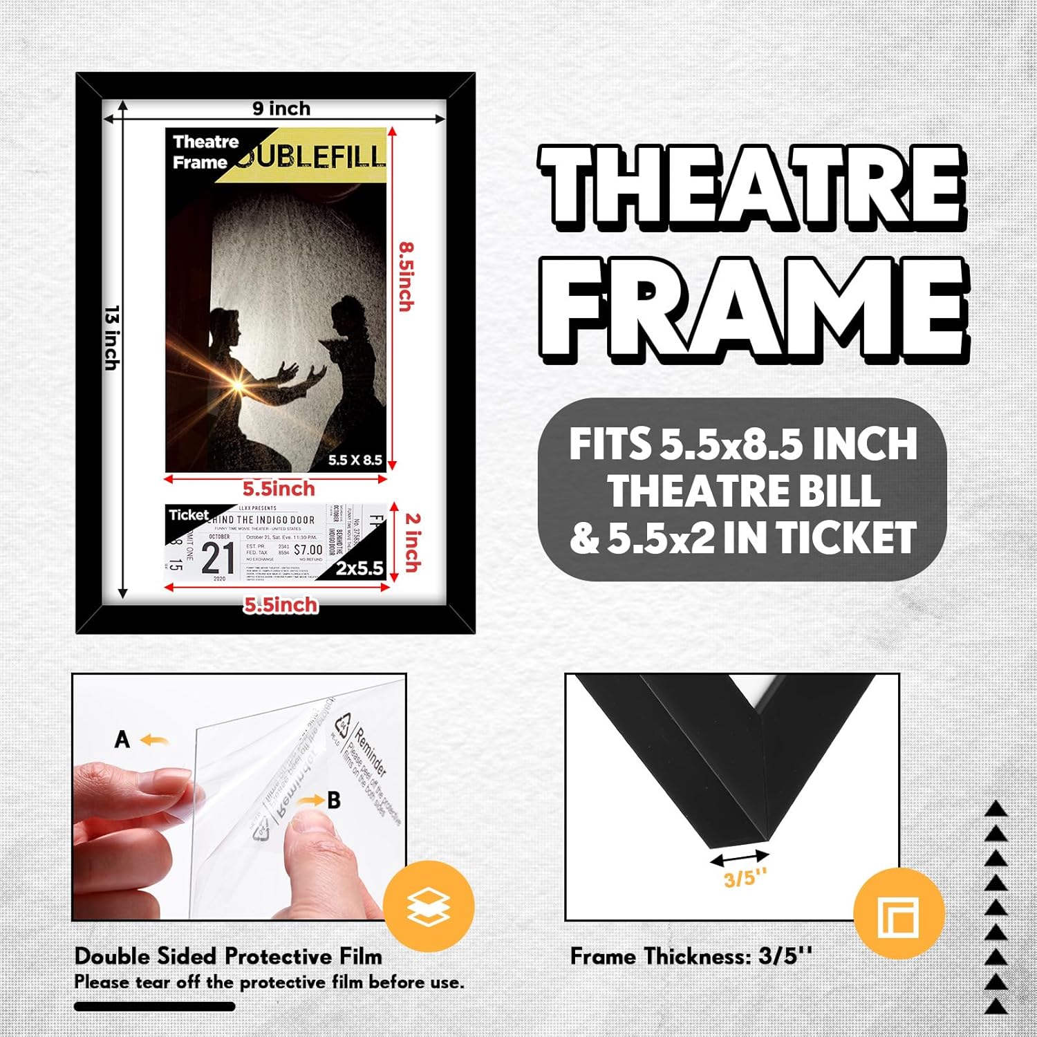 4 Pcs Theatre Bill Frame with Mat and Hanger