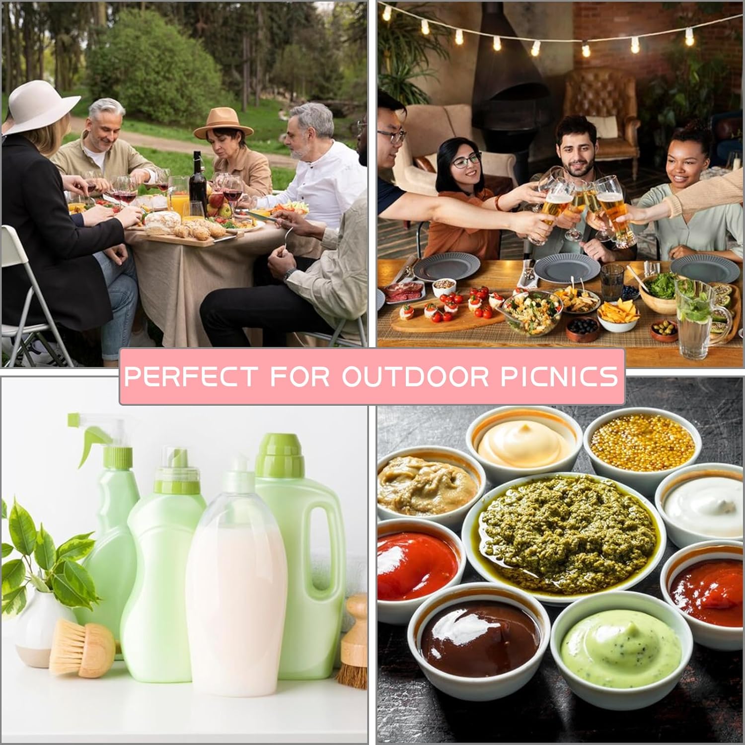 4Pcs Squeeze Salad Dressing Bottles with Bandage and Leakproof Storage