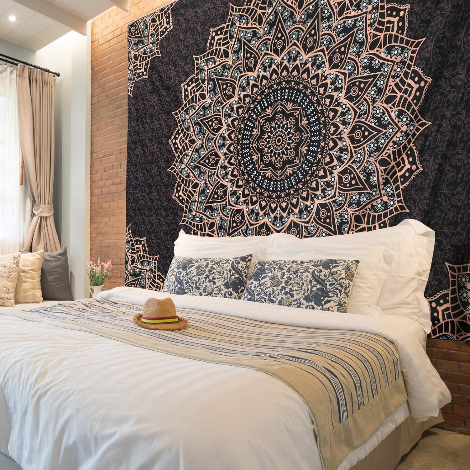 Edeesky Black Mandala Tapestry Wall Decor Boho Art
