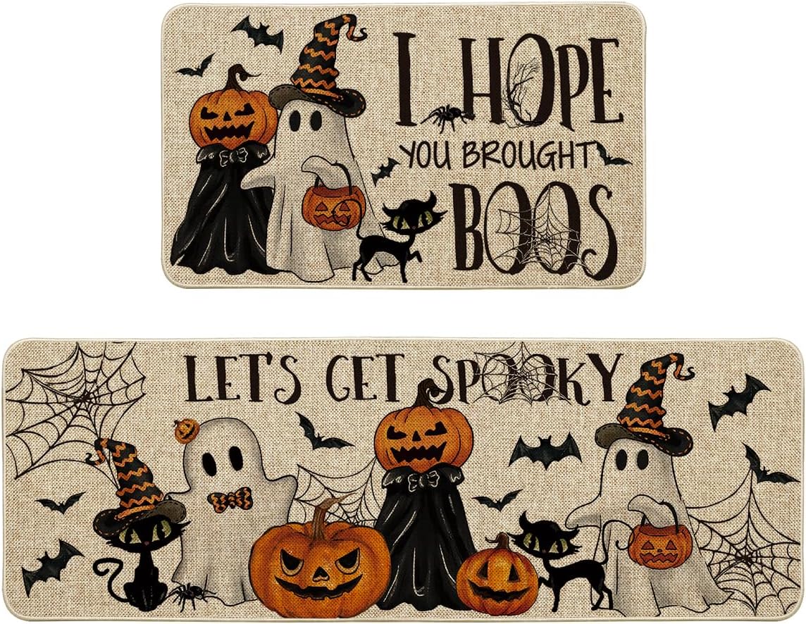 Artoid Mode Halloween Kitchen Mats Set of 2 Black Cat Spider Web