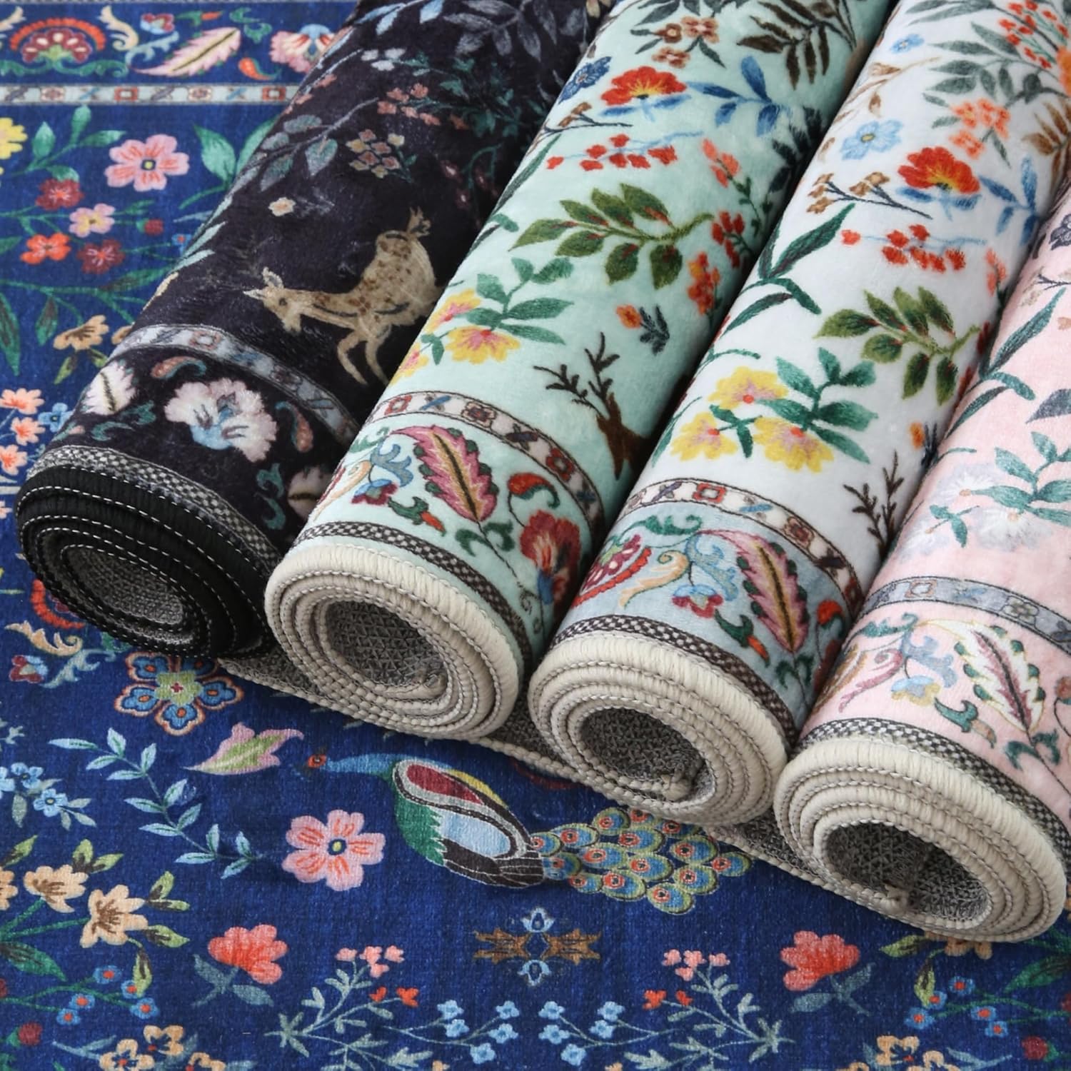 Rugcomf Washable Floral Runner Rug 26x8 Non-Slip Kitchen Entryway Carpet