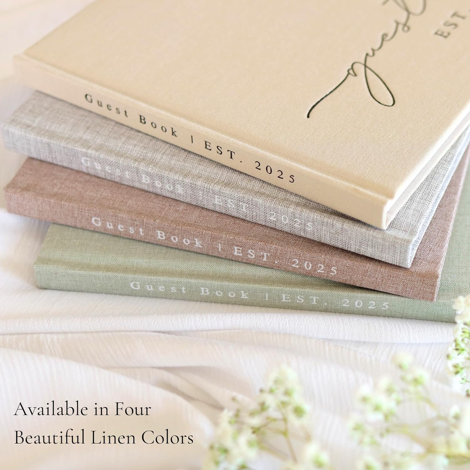 Personalized 2025 Wedding Guest Book - Linen Photo Book with 100 Pages
