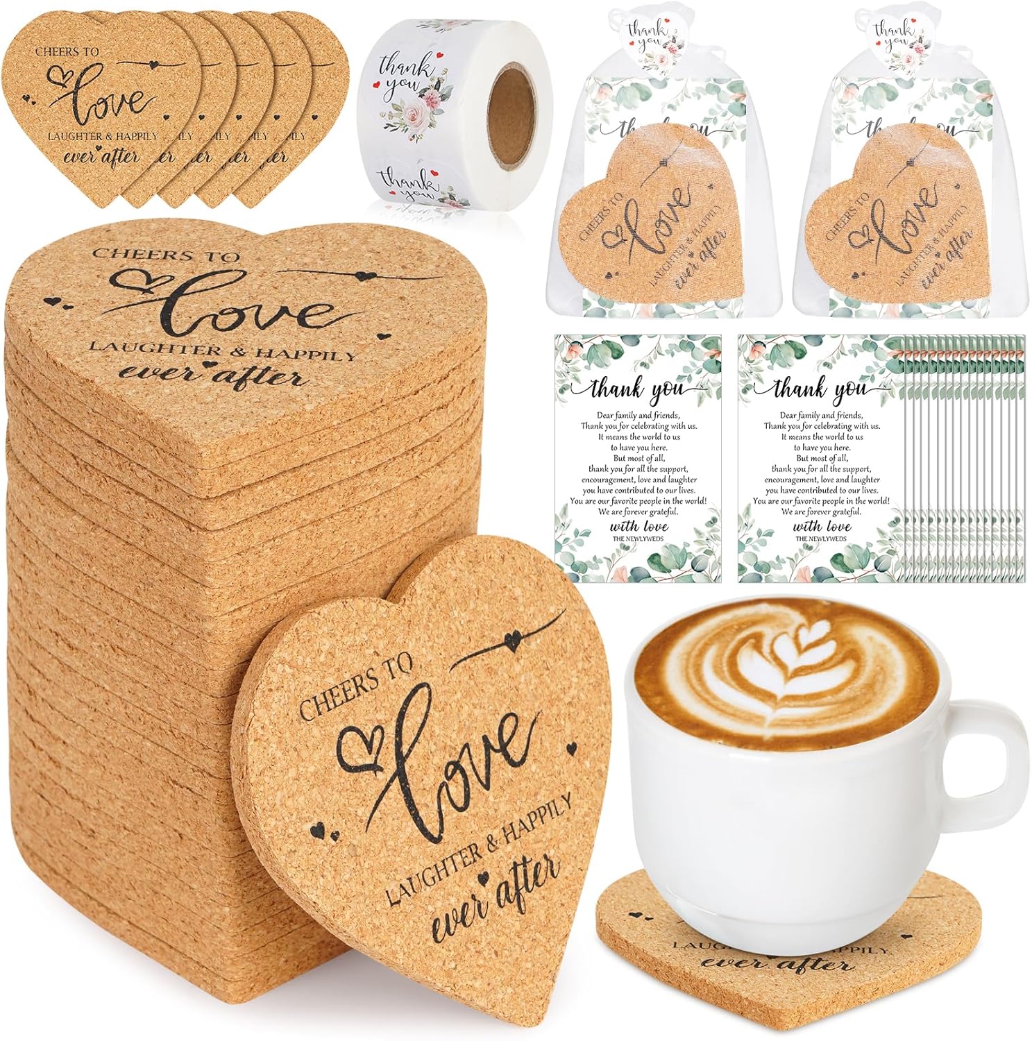 100 Set Heart Shaped Coasters Wedding Favors