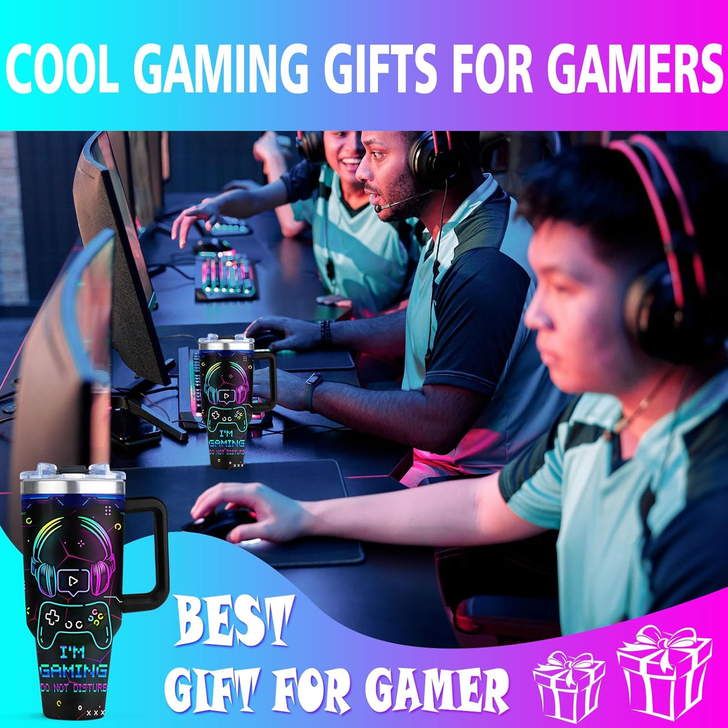 Gaming Mug for Men and Boys 40oz Tumbler with Handle and Straw
