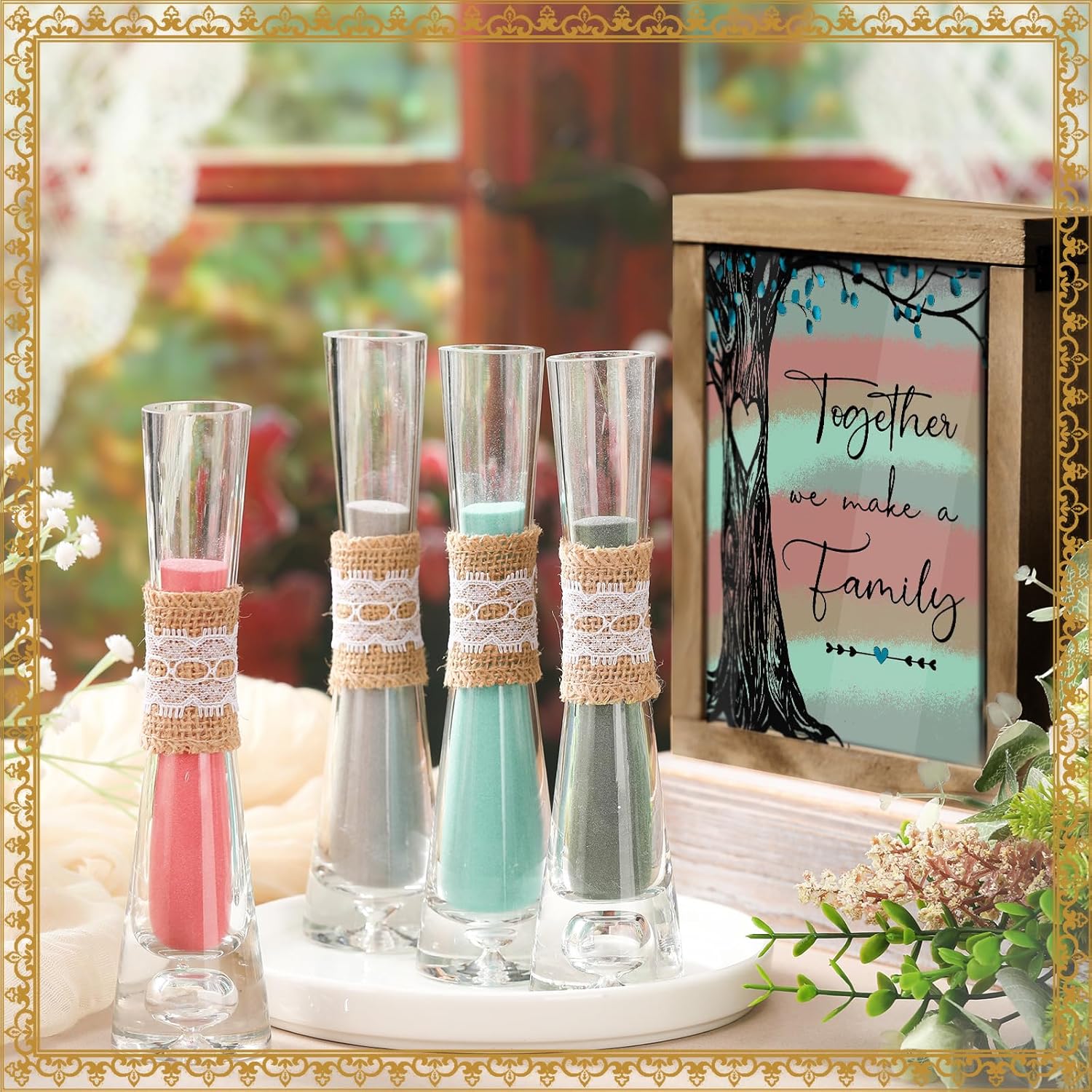 Wedding Unity Sand Ceremony Set with Wood Box and 4 Vases