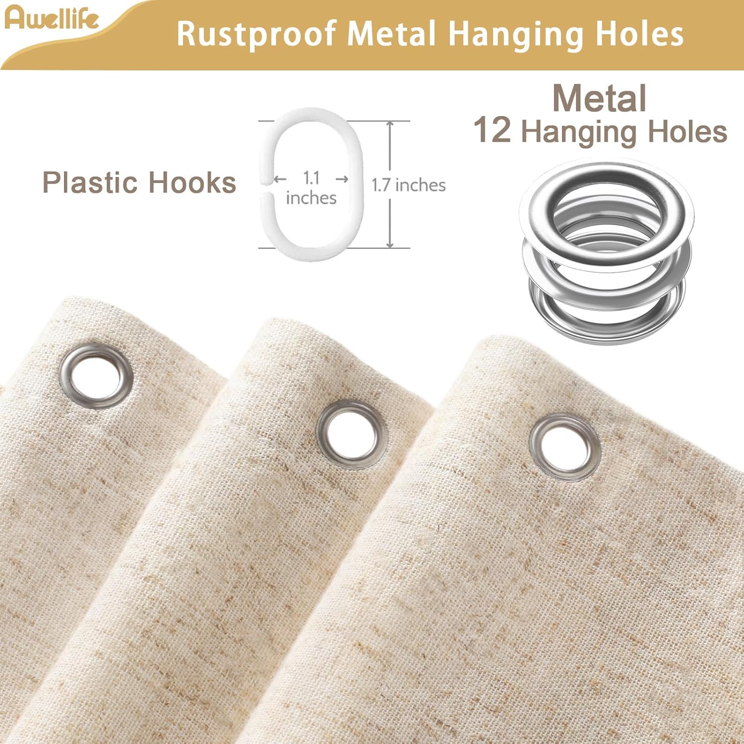 Awellife Linen Shower Curtain Set 72x72 Inch