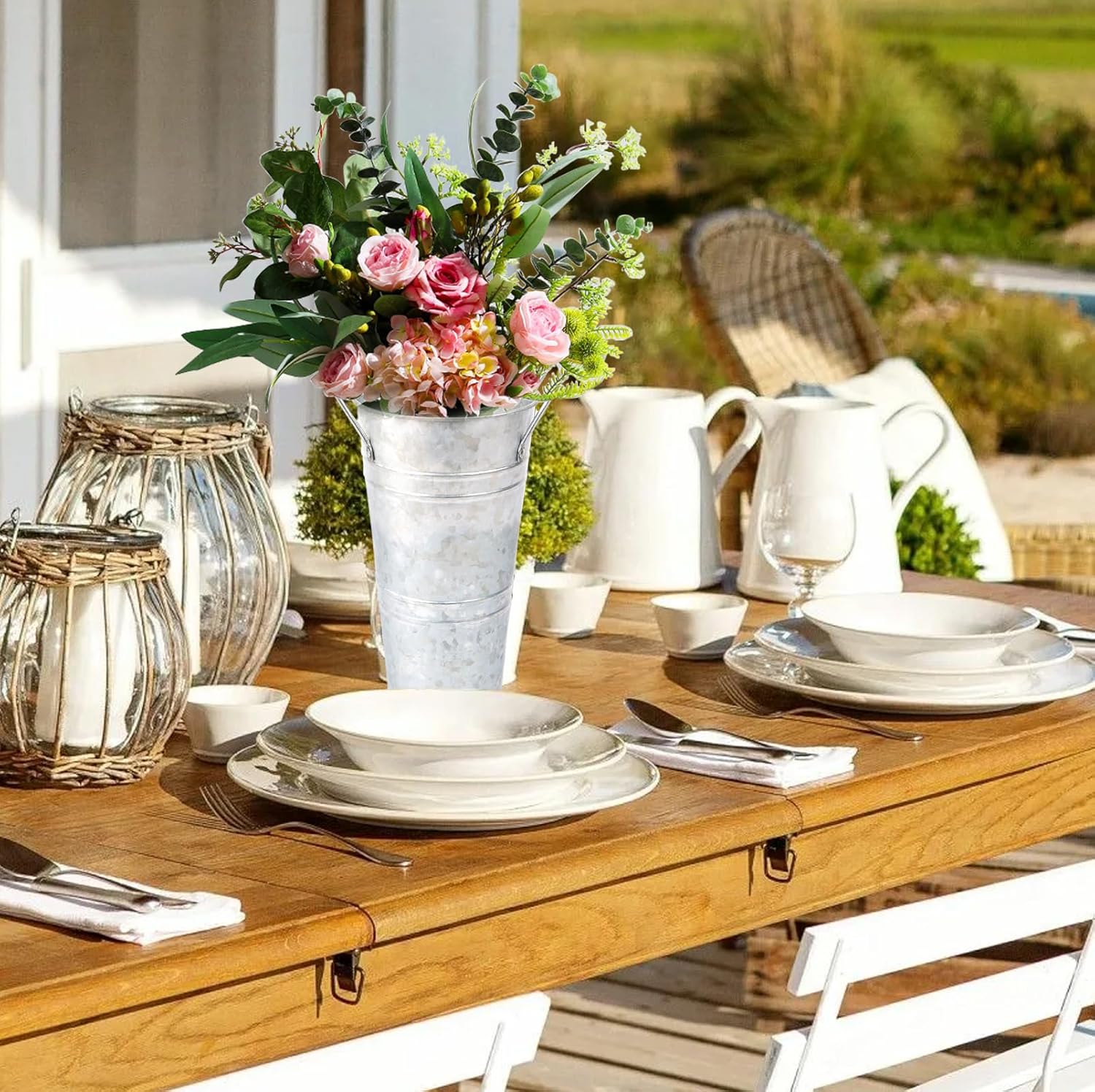 8pcs 10 Inch Silver Galvanized Flower Bucket Set