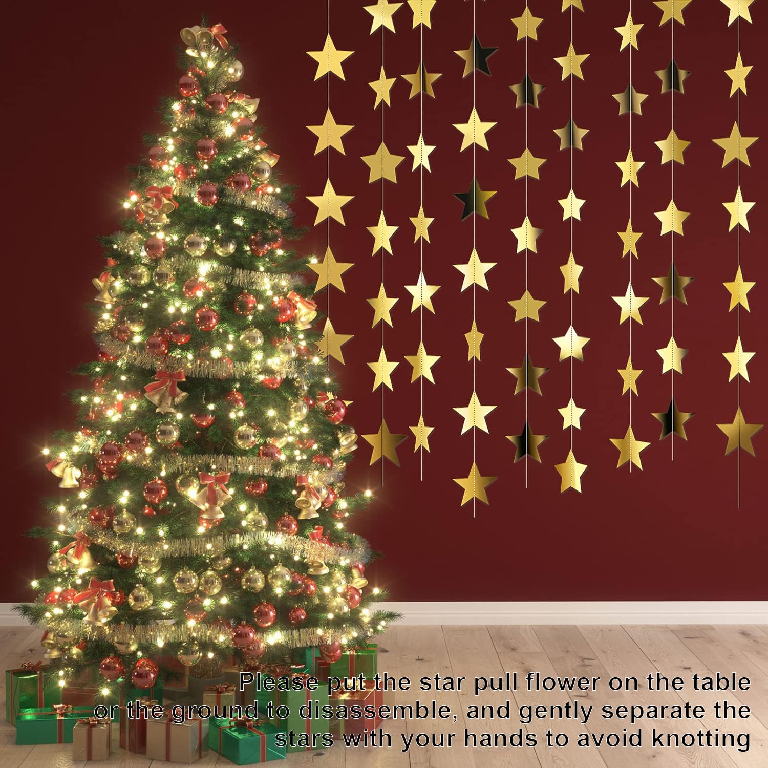 Patelai Glitter Star Garland 130 Feet Gold Decor