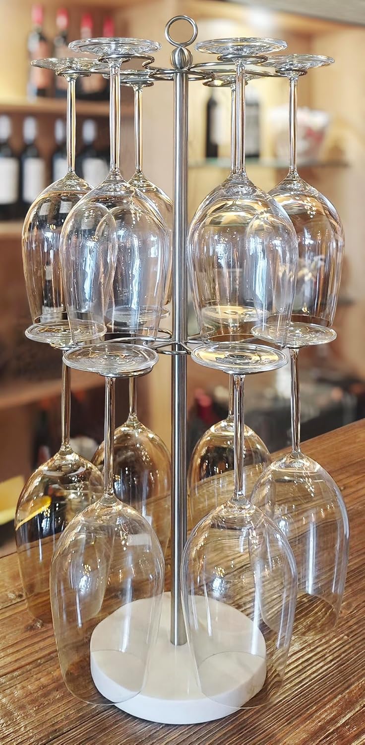 GZILA Countertop Wine Glass Holder with 12 Slots and Marble Base