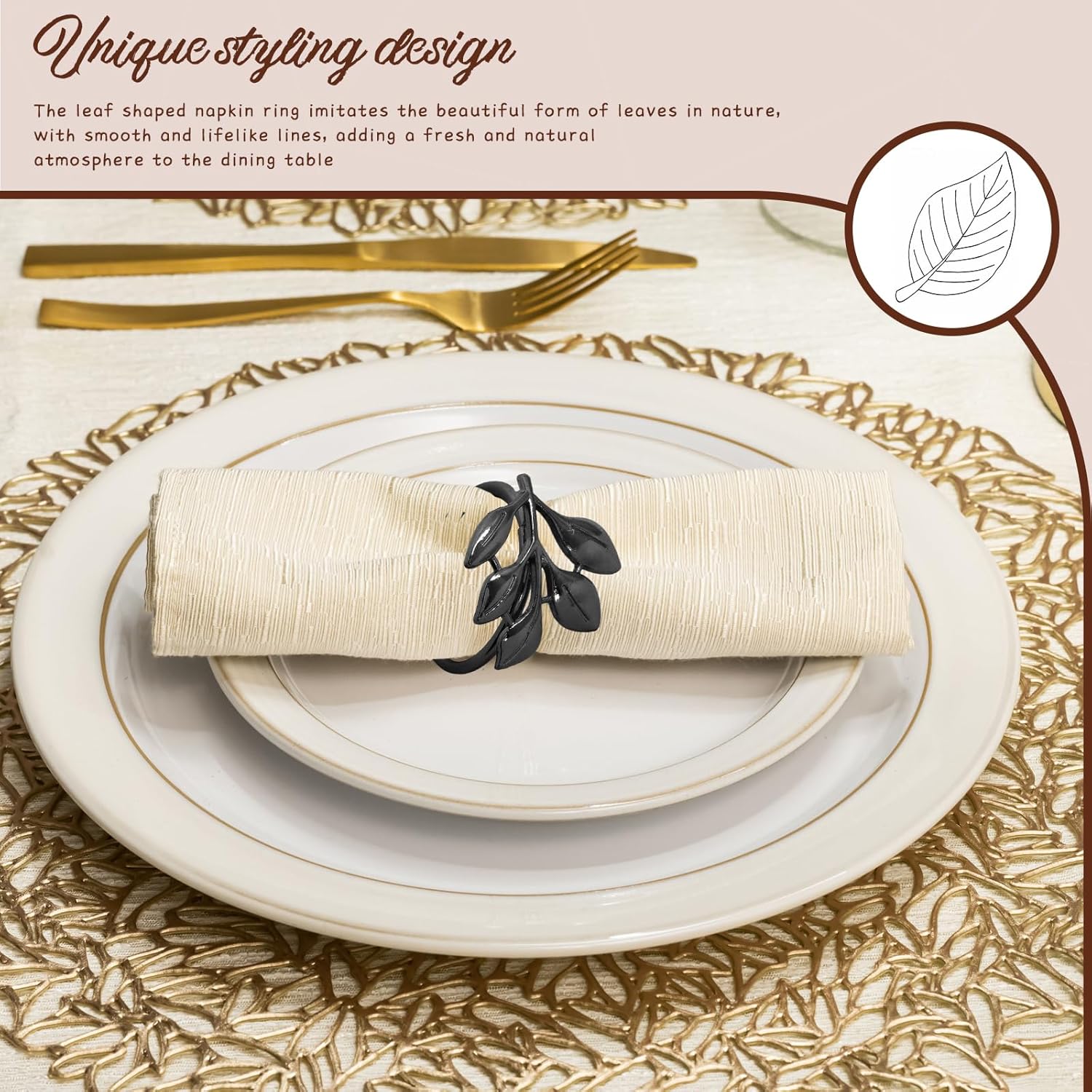 Uenhoy Leaf Napkin Rings Set of 20 Black Napkin Holders