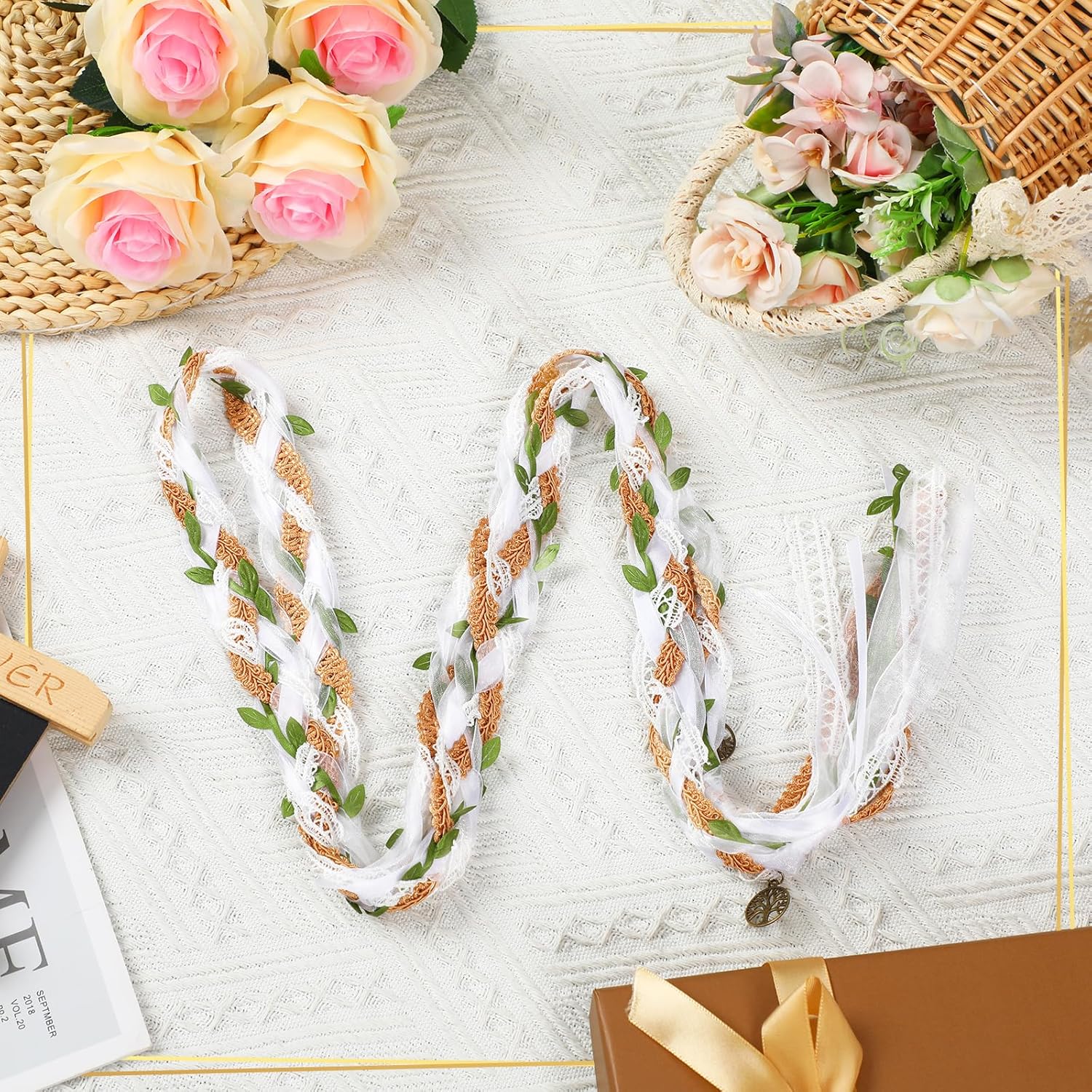Handfasting Cord Wedding Lasso with Pendants Green