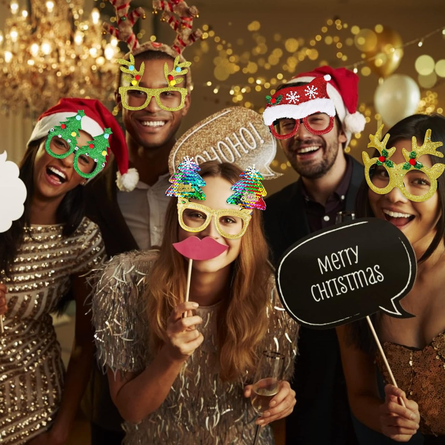 Max Fun 12Pcs Christmas Glitter Party Glasses Frames