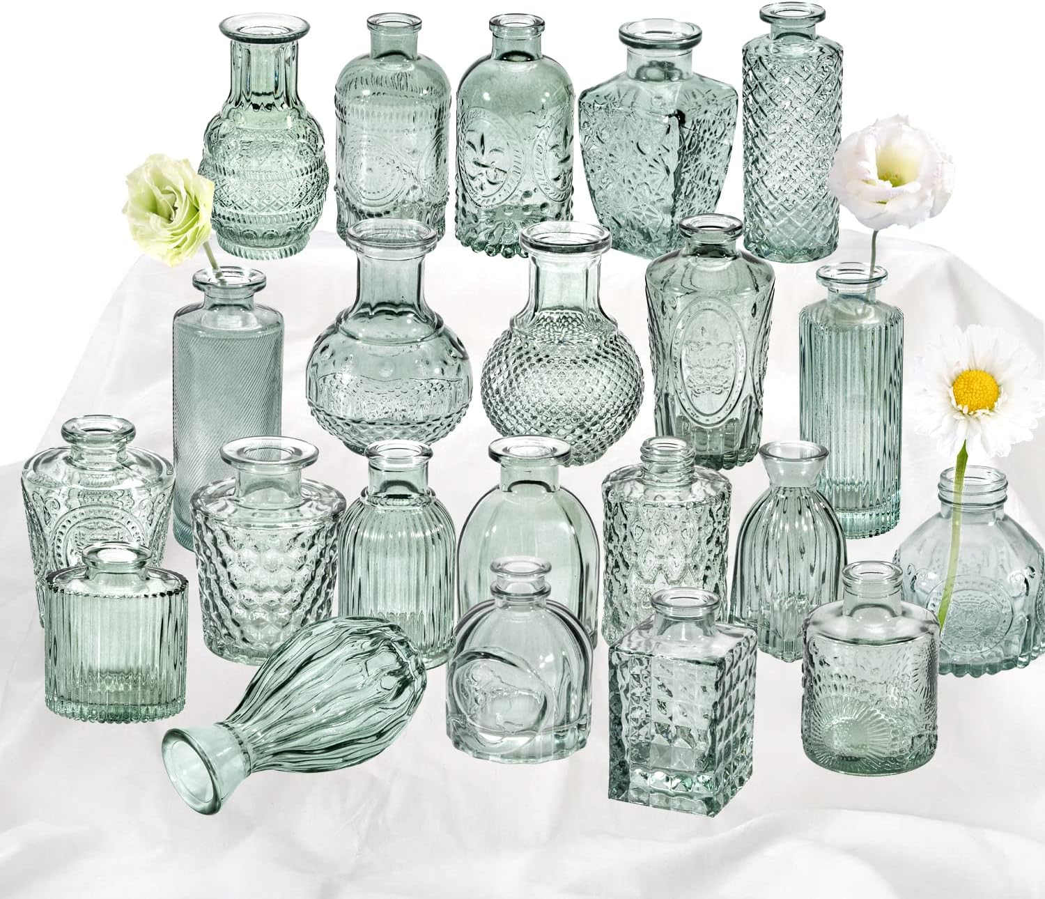 KAMJUNTAR Green Glass Bud Vase Set of 22