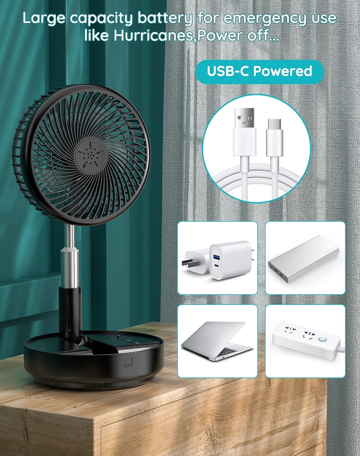 Primevolve Portable Oscillating Fan with USB and Remote 77 Inch Black