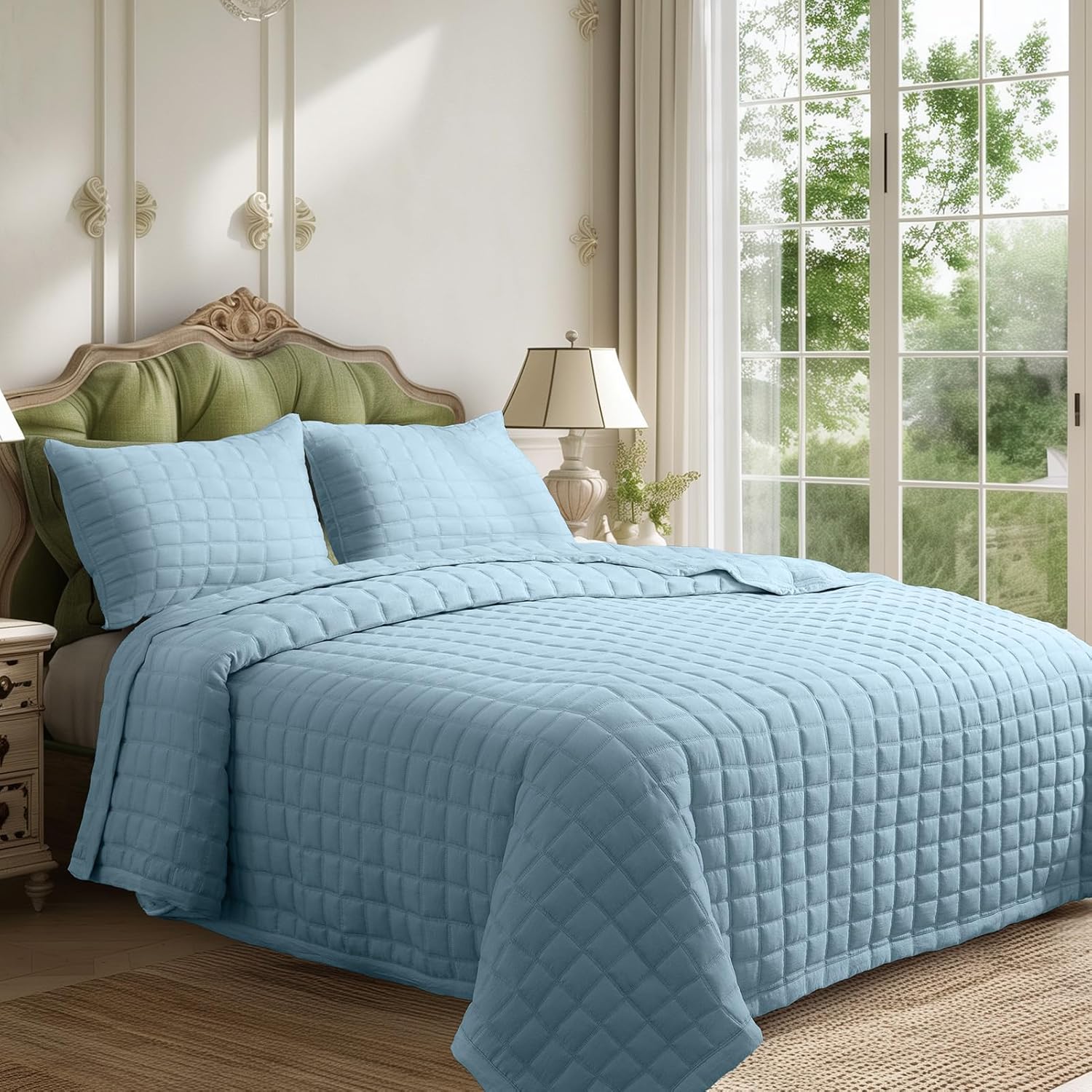 KASENTEX Quilt Set with Shams Ultra Soft Lightweight Stone-Washed Detailed Stitching
