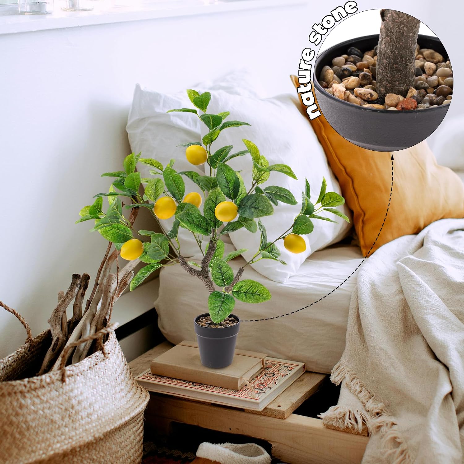 21 Inch Artificial Lemon Tree Potted Plant with Black Pot