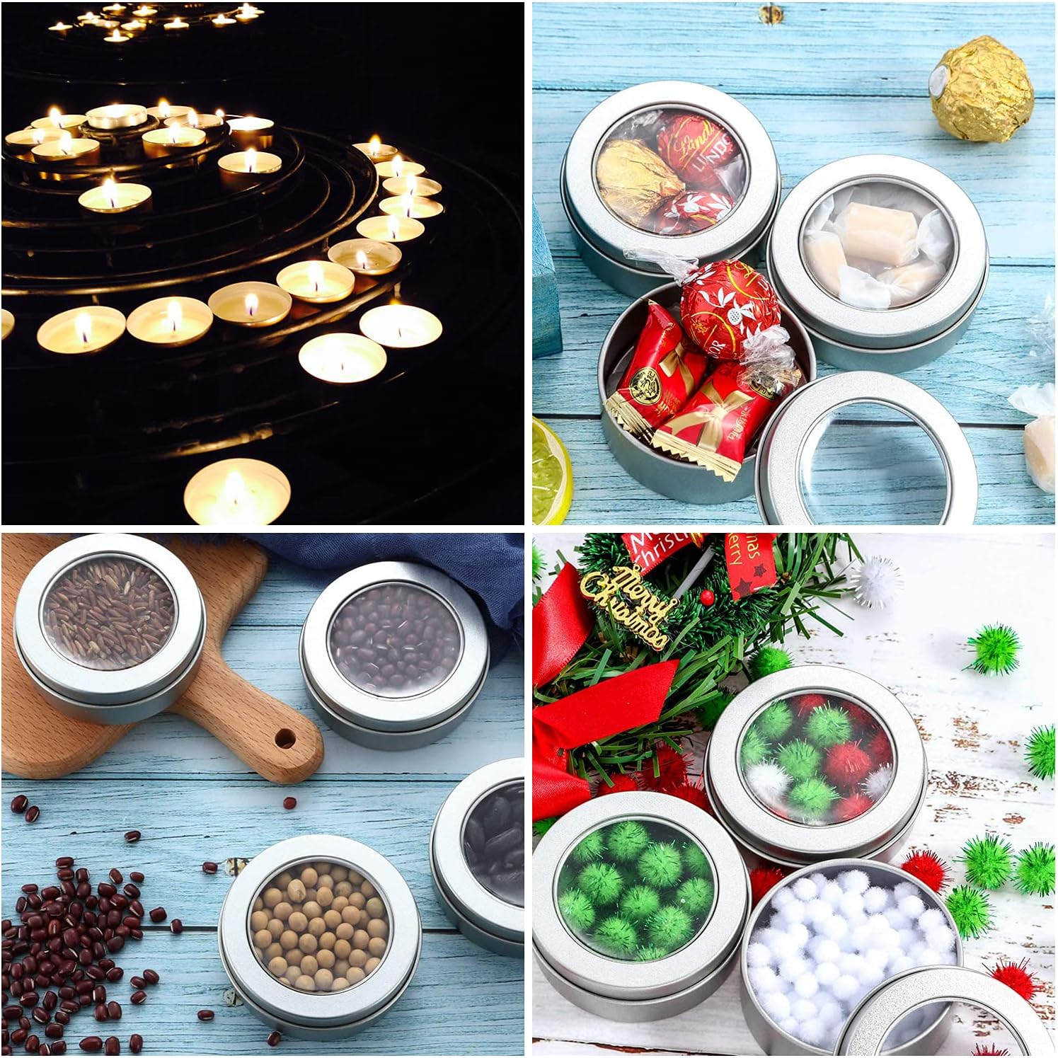 15 Pack 4oz Aluminum Round Tins with Clear Tops