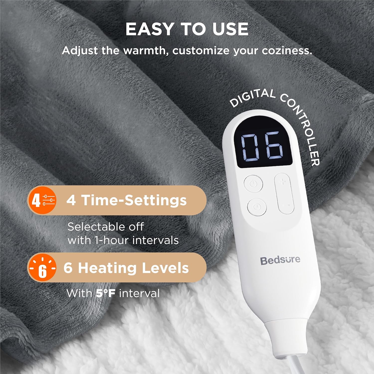 Bedsure Heated Throw Blanket with 6 Heating Levels