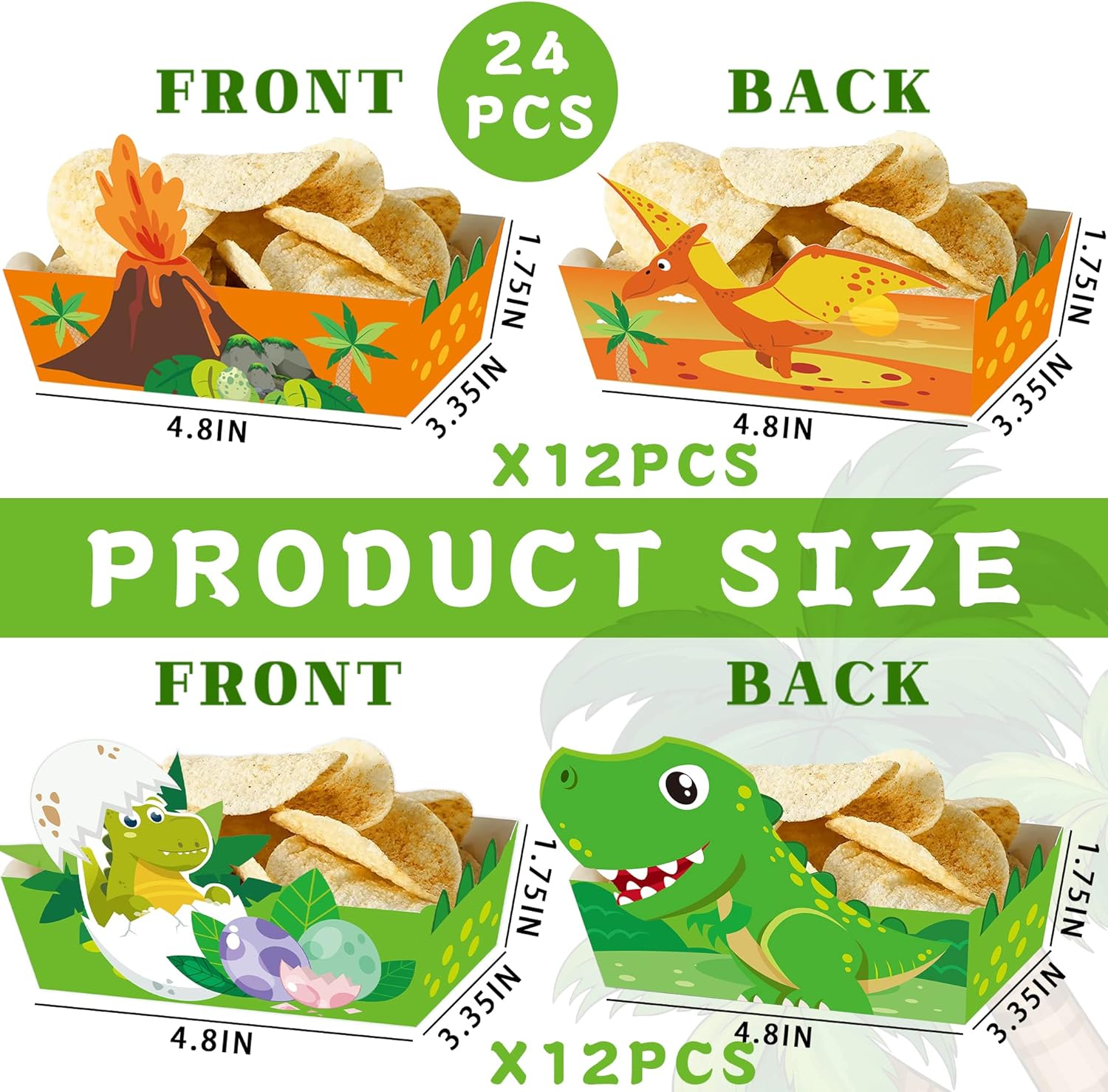 24pcs Cartoon Dinosaur Serving Trays Birthday Decorations