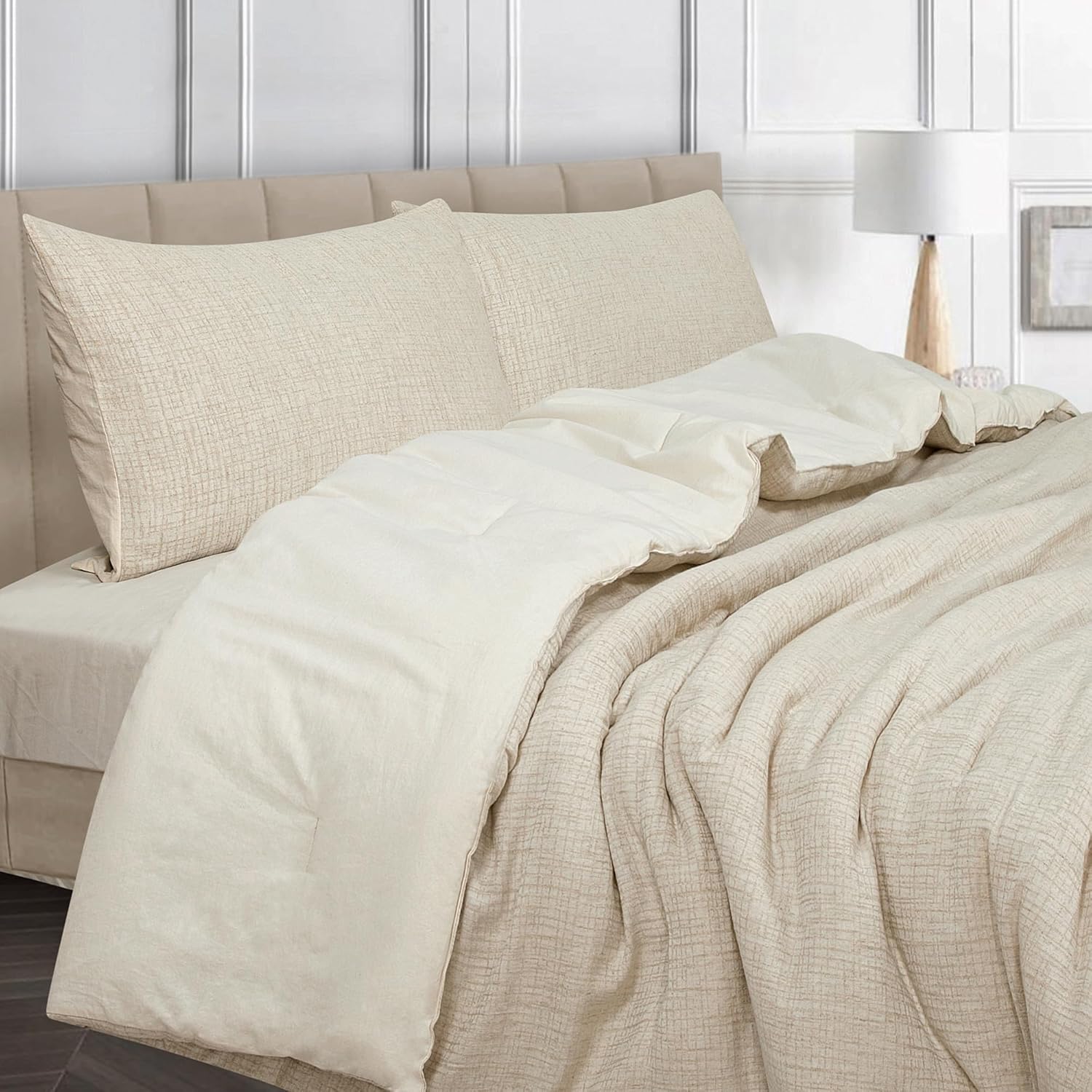 ROYALE LINENS Natural Duvet Cover Full Queen 3 Piece Set