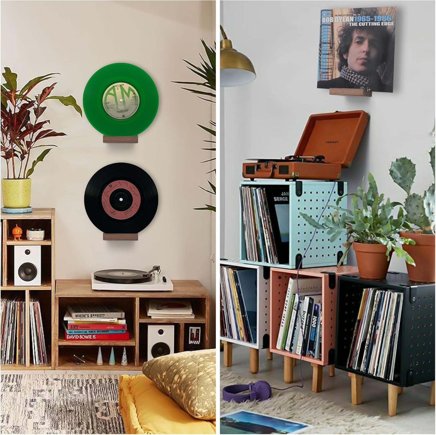 Wood Vinyl Record Shelf Wall Mount 6 Light Walnut