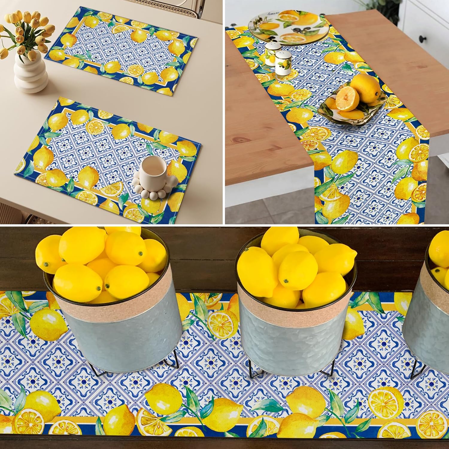 Yellow Lemon Placemat Waterproof Rectangular
